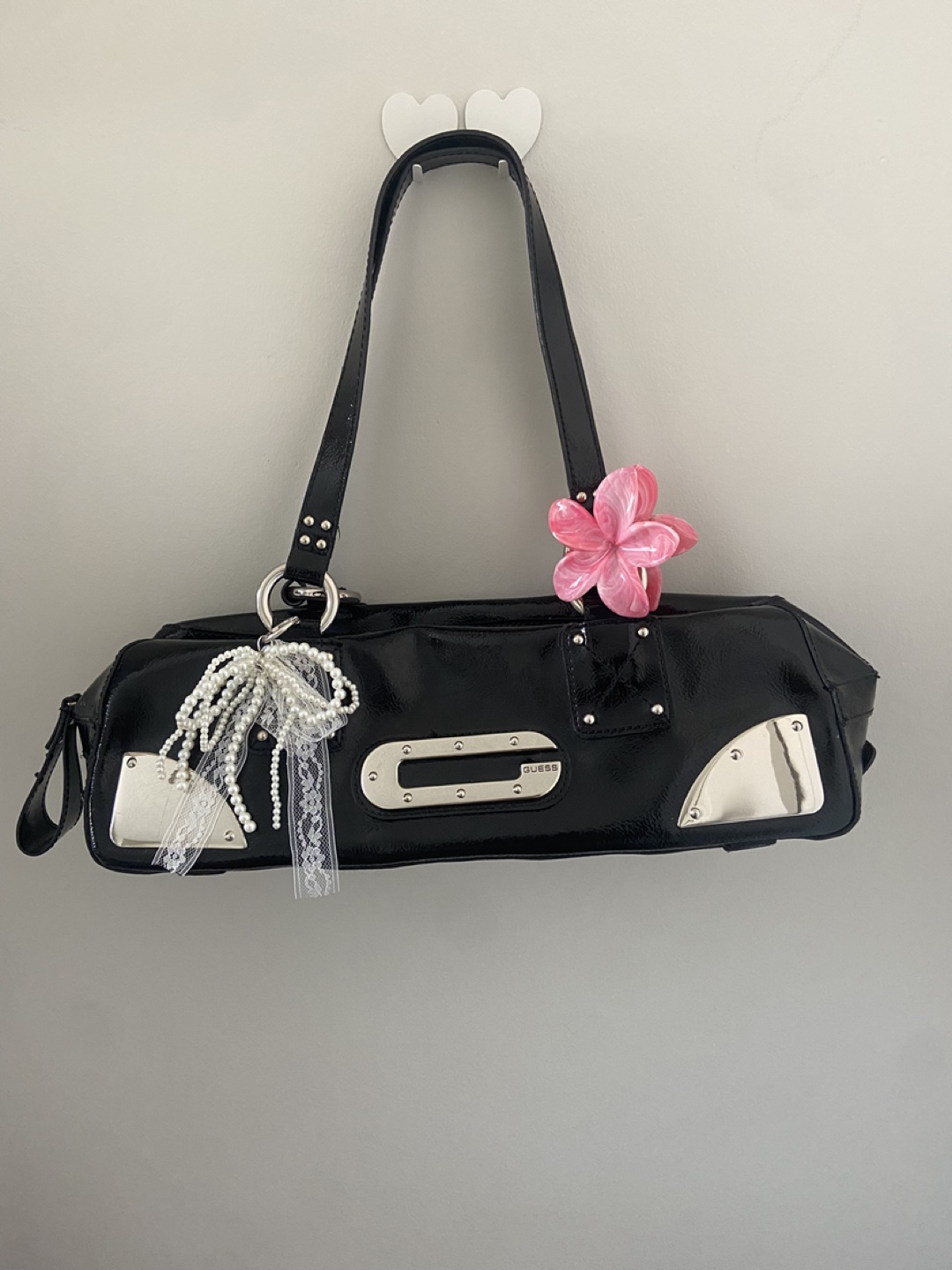 Guess Black Patent Leather Shoulder Bag