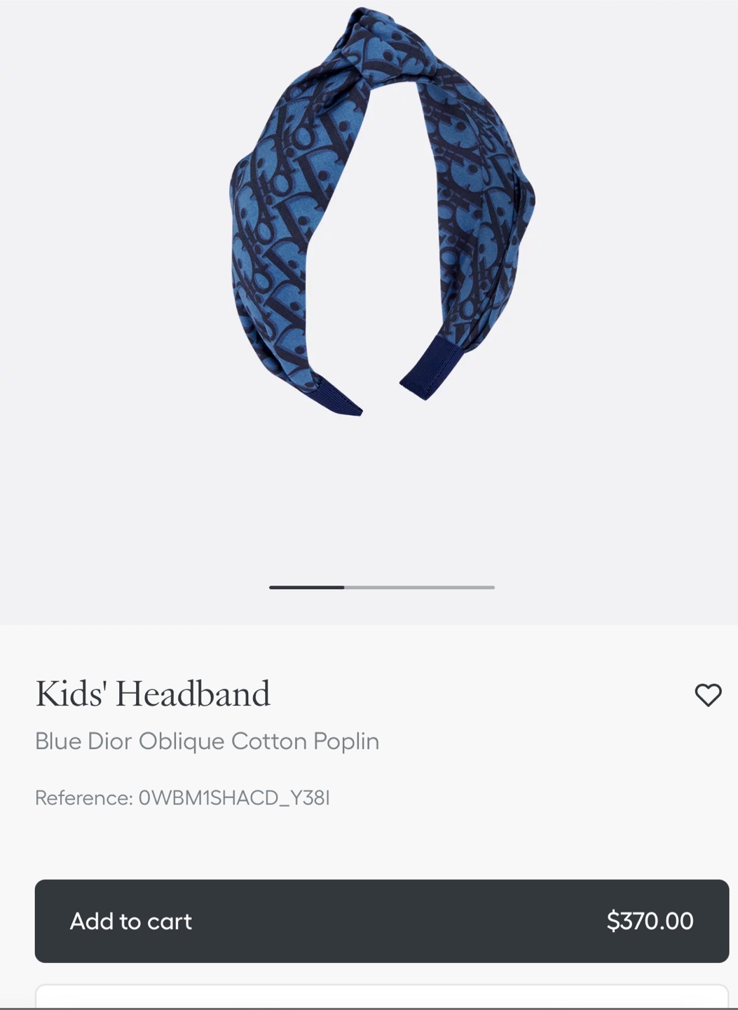Dior Kids' Blue Oblique Cotton Poplin Headband - photo 3
