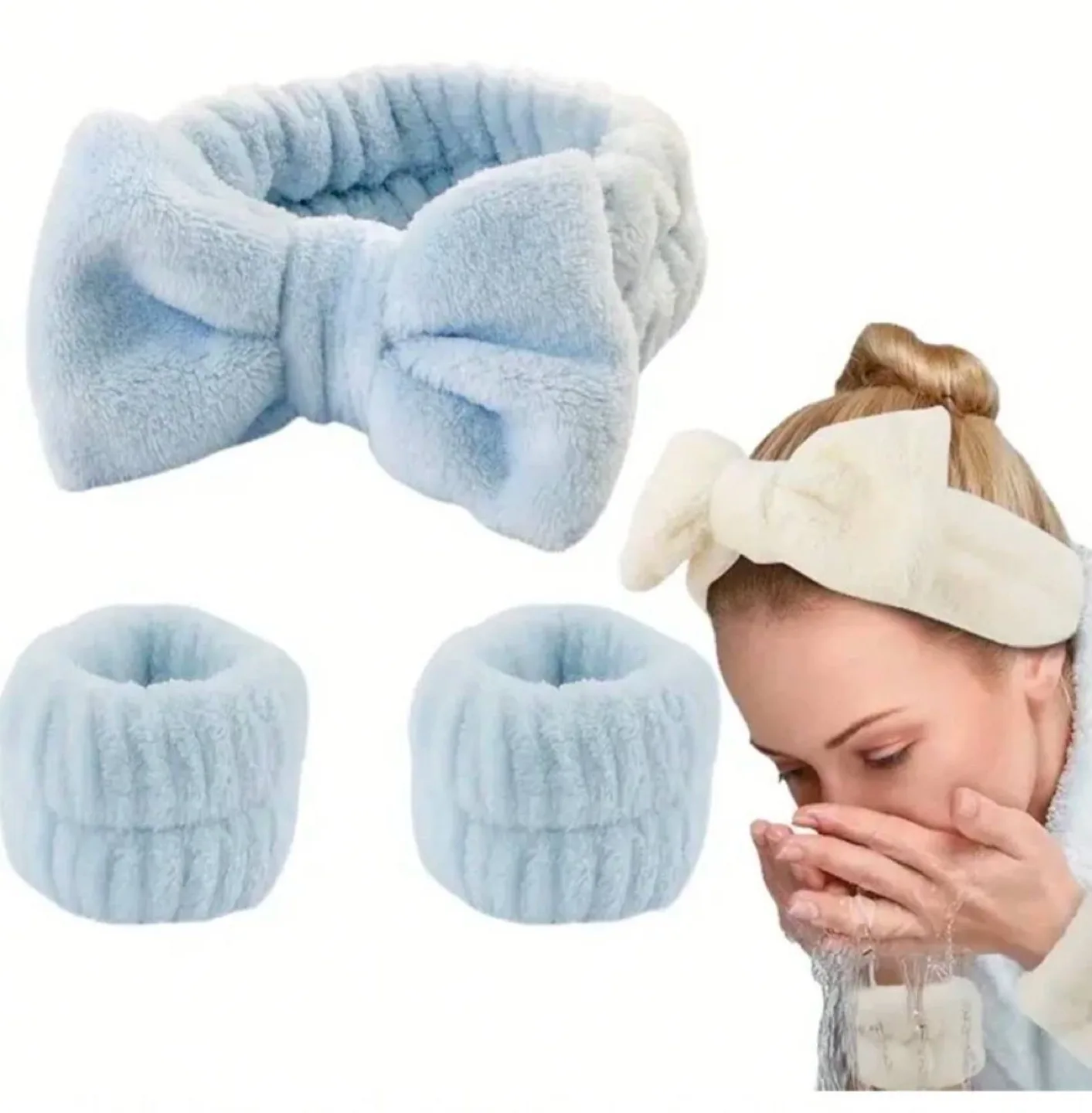 Bow bath headband and wristband set blue sale thumbnail