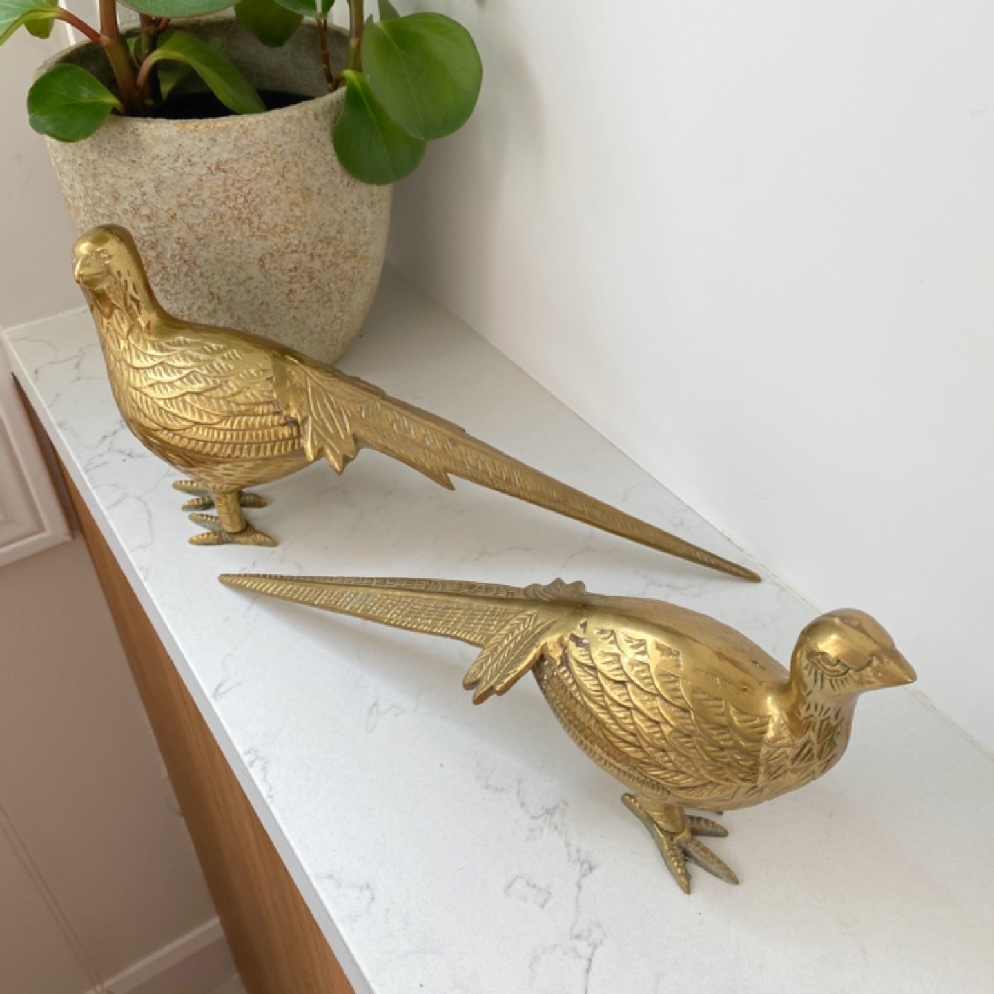 Vintage Brass Pheasant Figurines - Set of 2