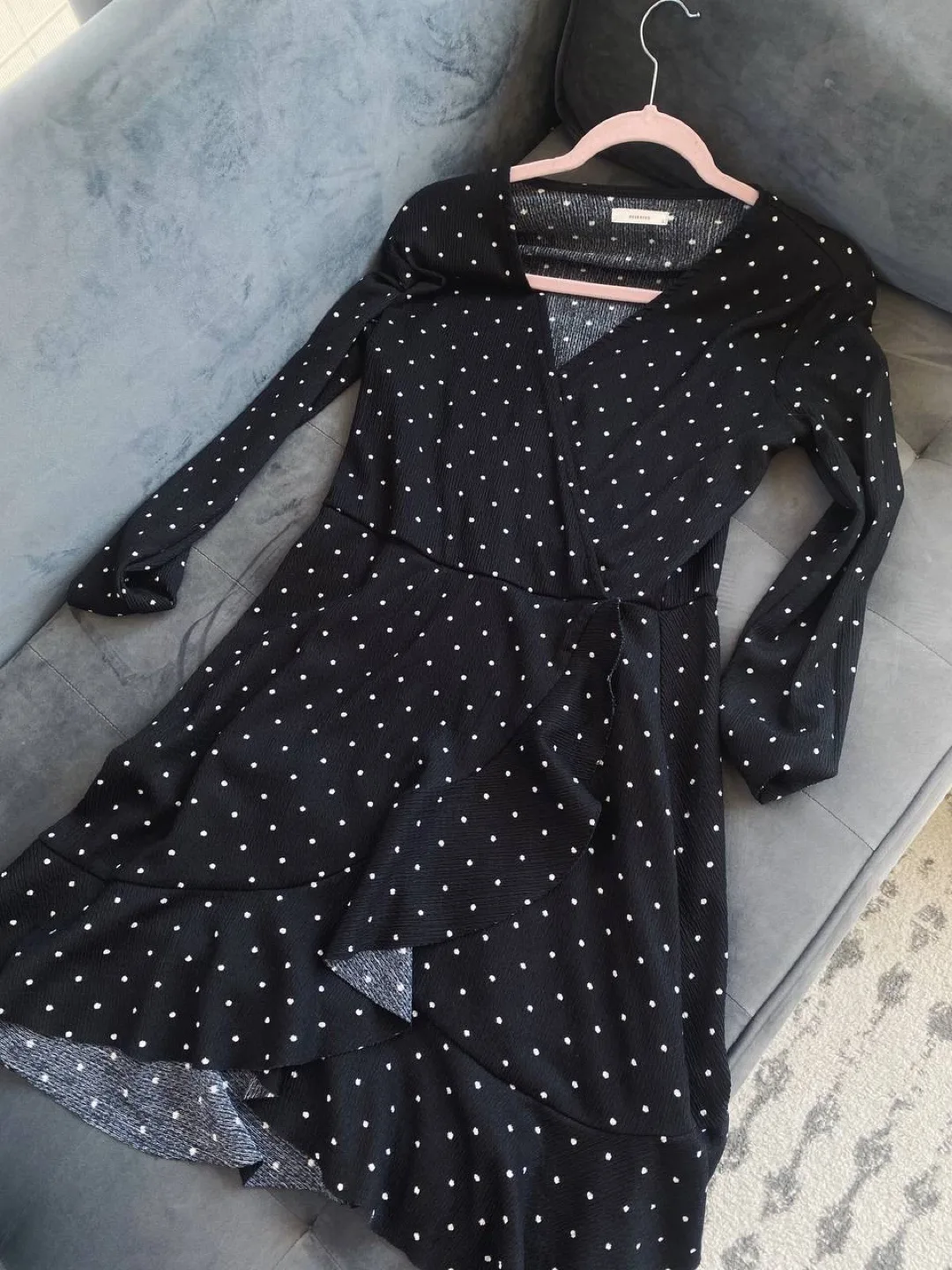 Black and White Polka Dot Wrap Dress, size L sale thumbnail