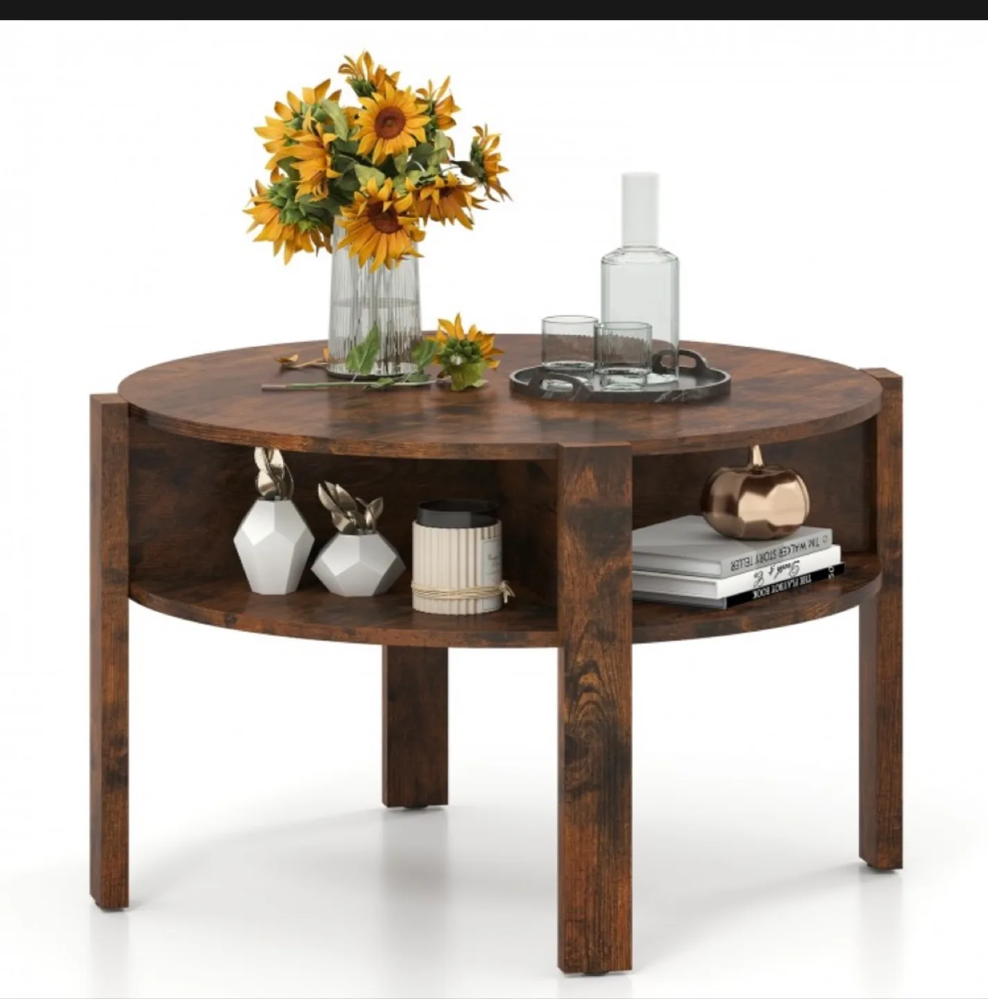 Round Coffee Table with Storage Shelves for Small Space image indicator(3)