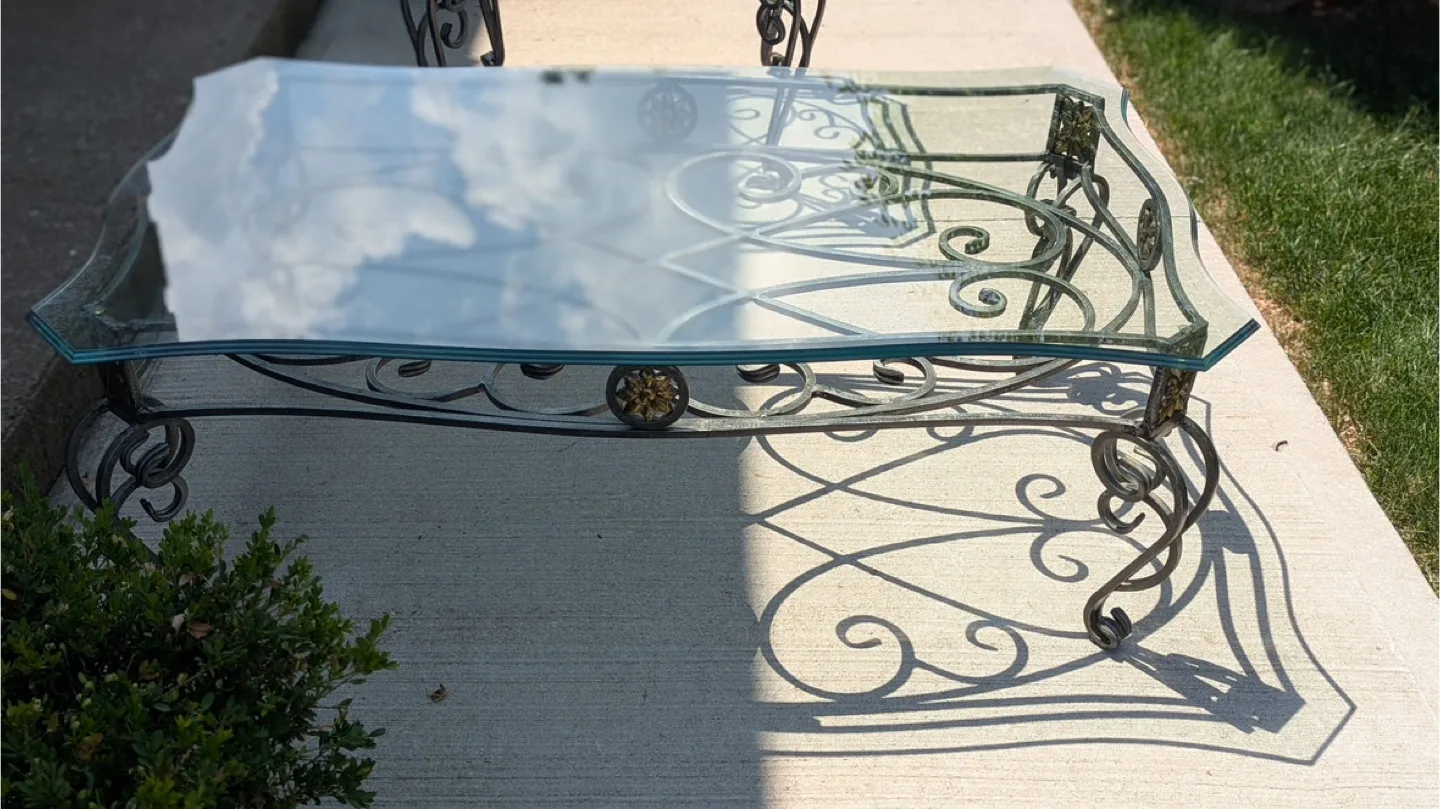 Wrought Iron Glass Top Coffee & End Table Set thumbnail