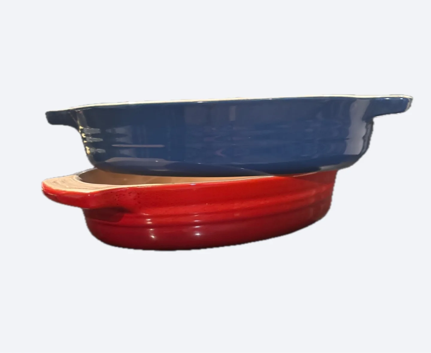 Red and Blue Le Creuset Ceramic Baking Dishes thumbnail
