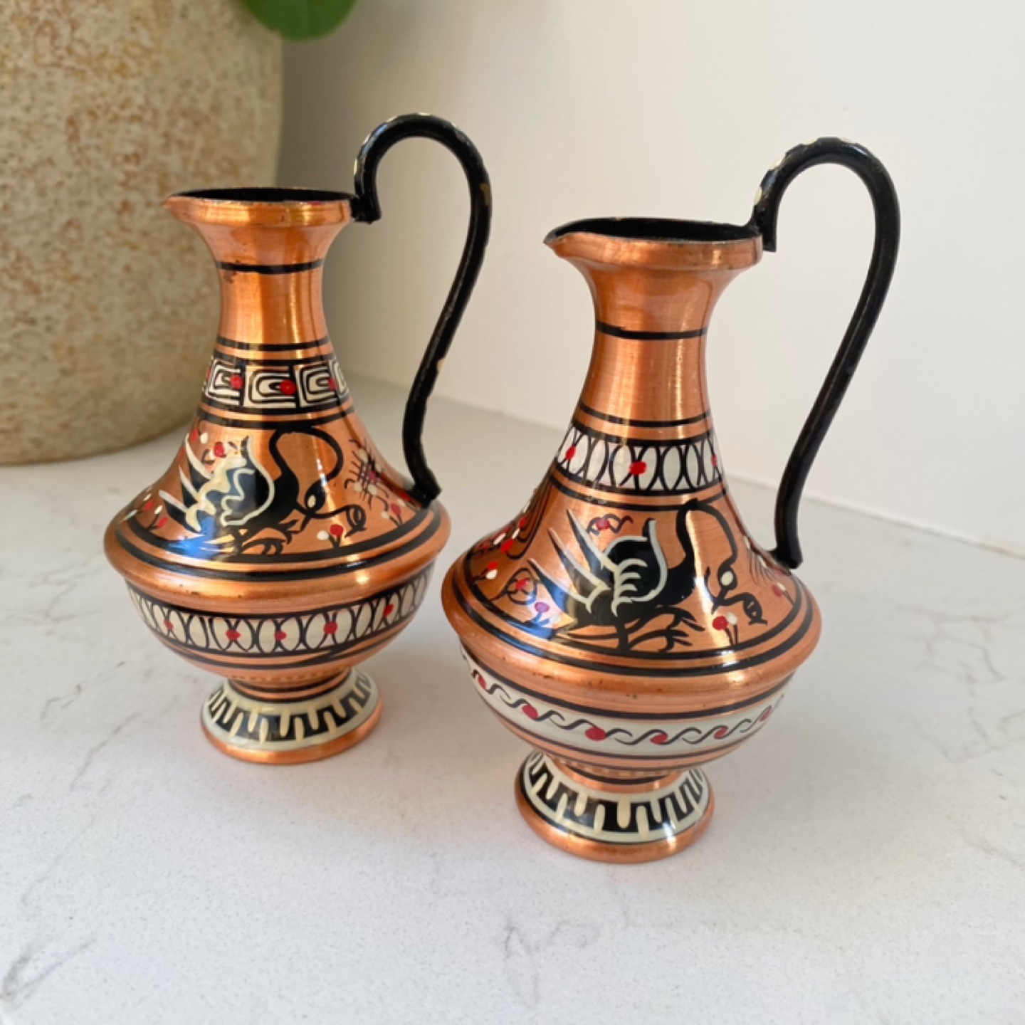 Two Vintage Decorative Copper Pitchers - photo 2