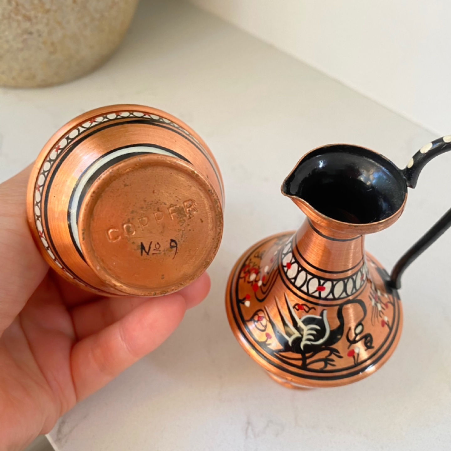 Two Vintage Decorative Copper Pitchers - photo 4