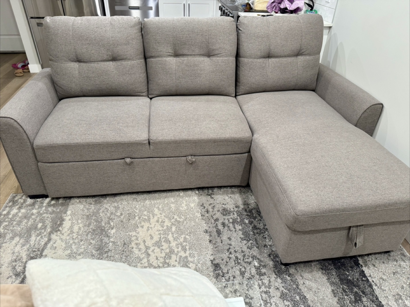 Beige Sectional Sofa with Storage
