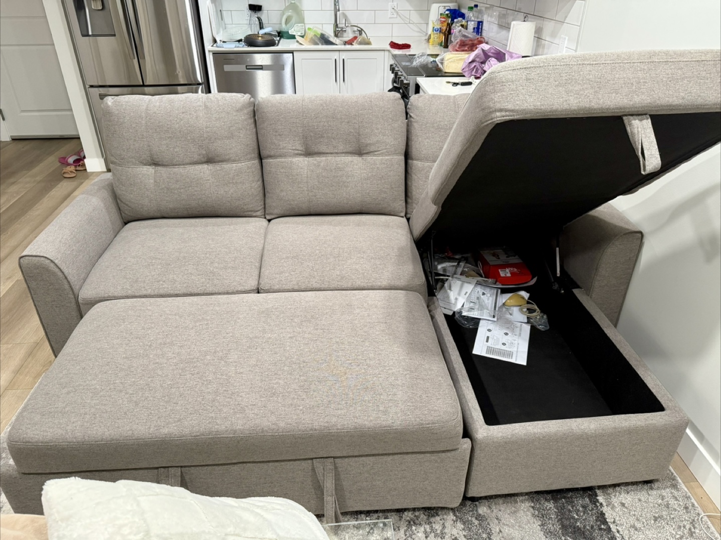 Beige Sectional Sofa with Storage - photo 3