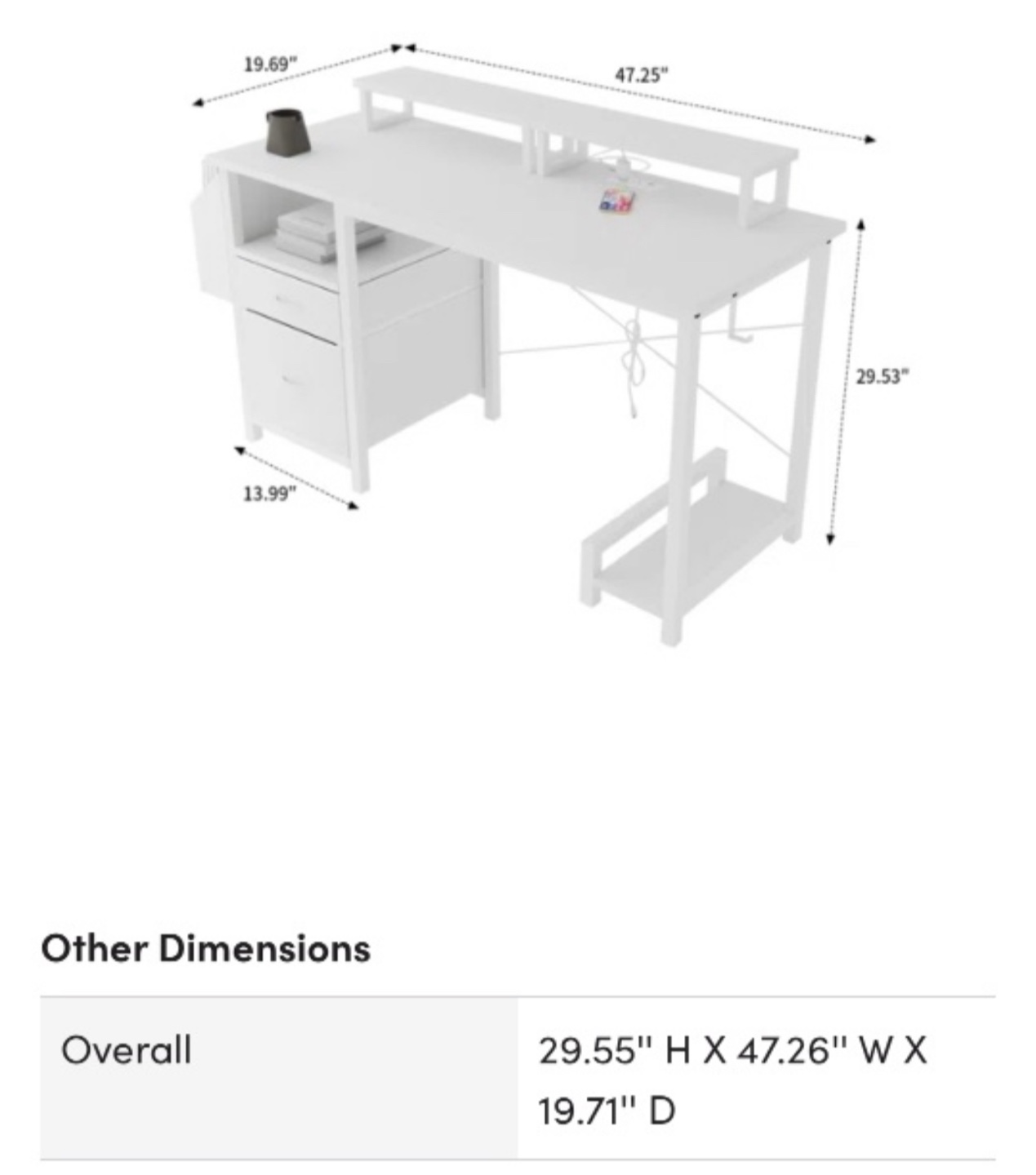 55" Desk, Power Outlets, 2 Monitor Stands & File Cabinet - photo 5