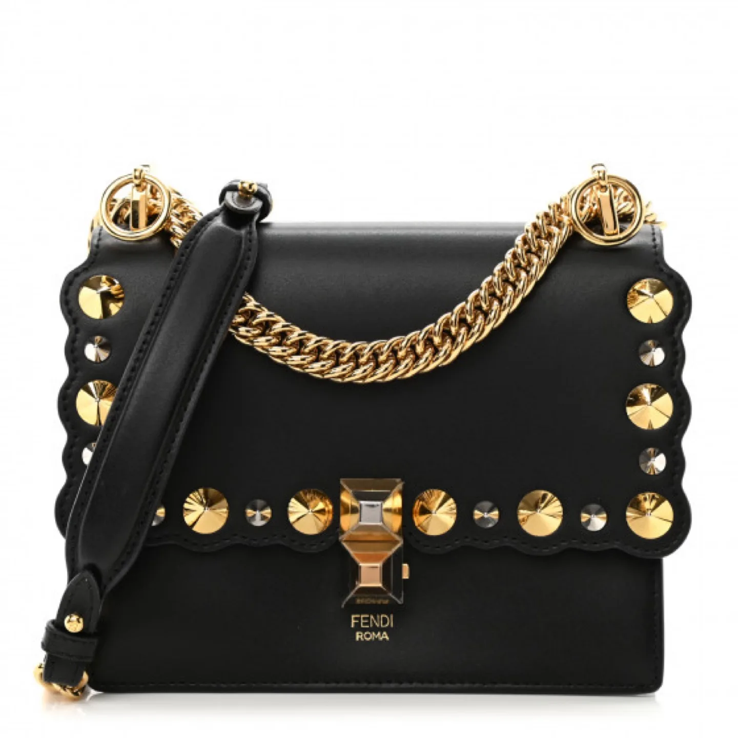Fendi Kan I Studded Leather Shoulder Bag