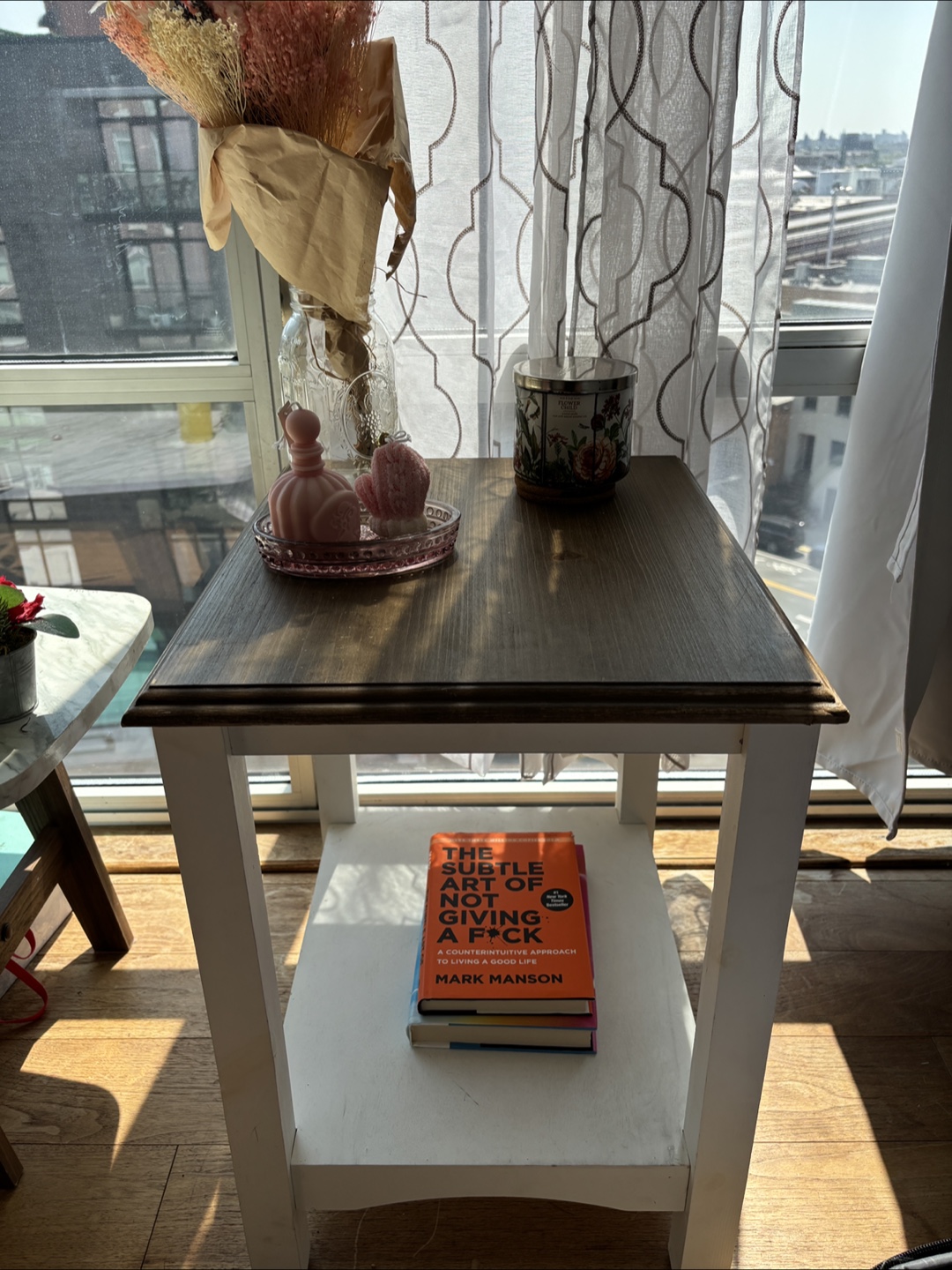 White & Wood Side Table