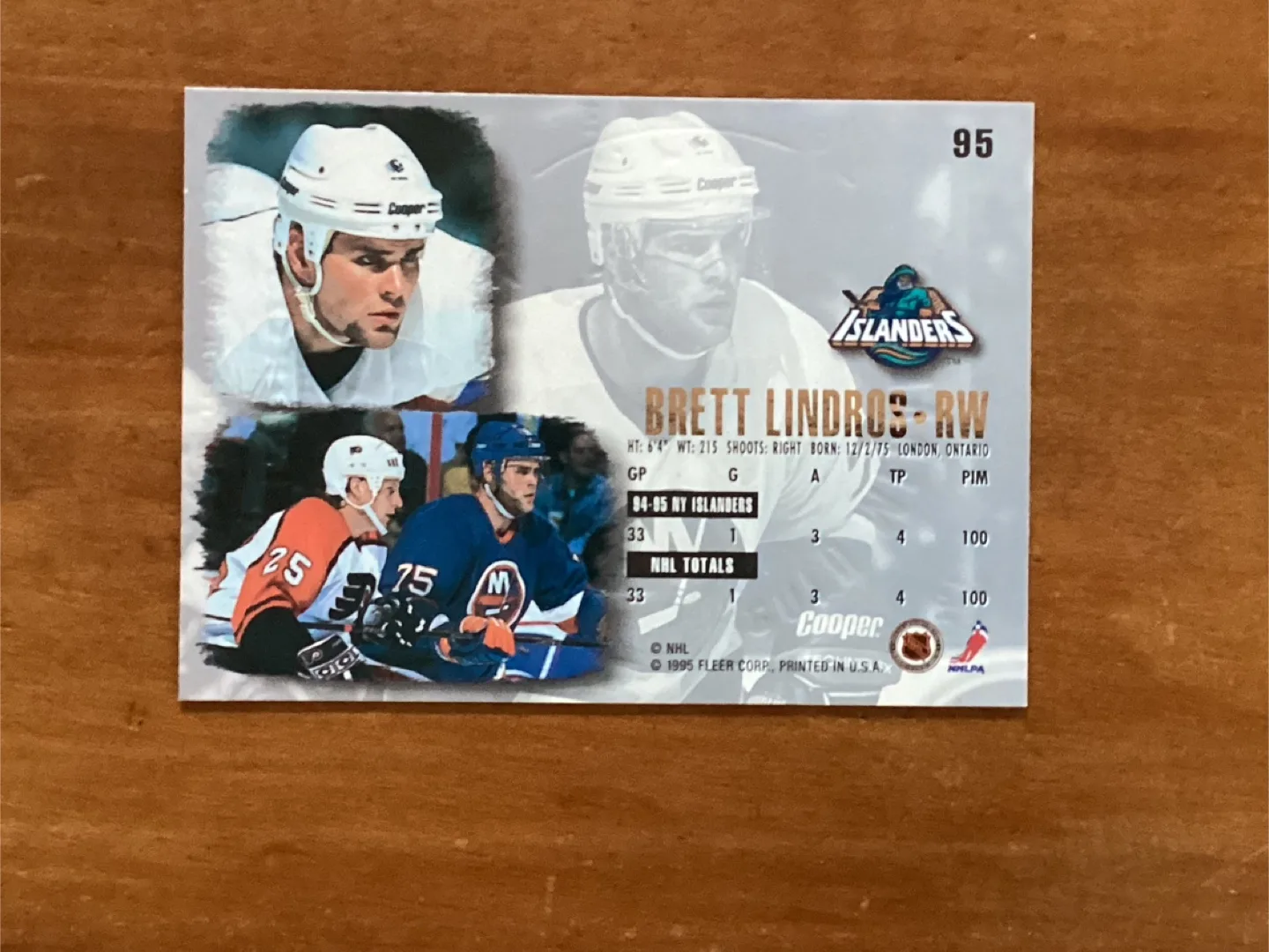 1995-96 FLEER ULTRA BRETT LINDROS GOLD MEDALLION Rookie Card 95 image indicator(4)