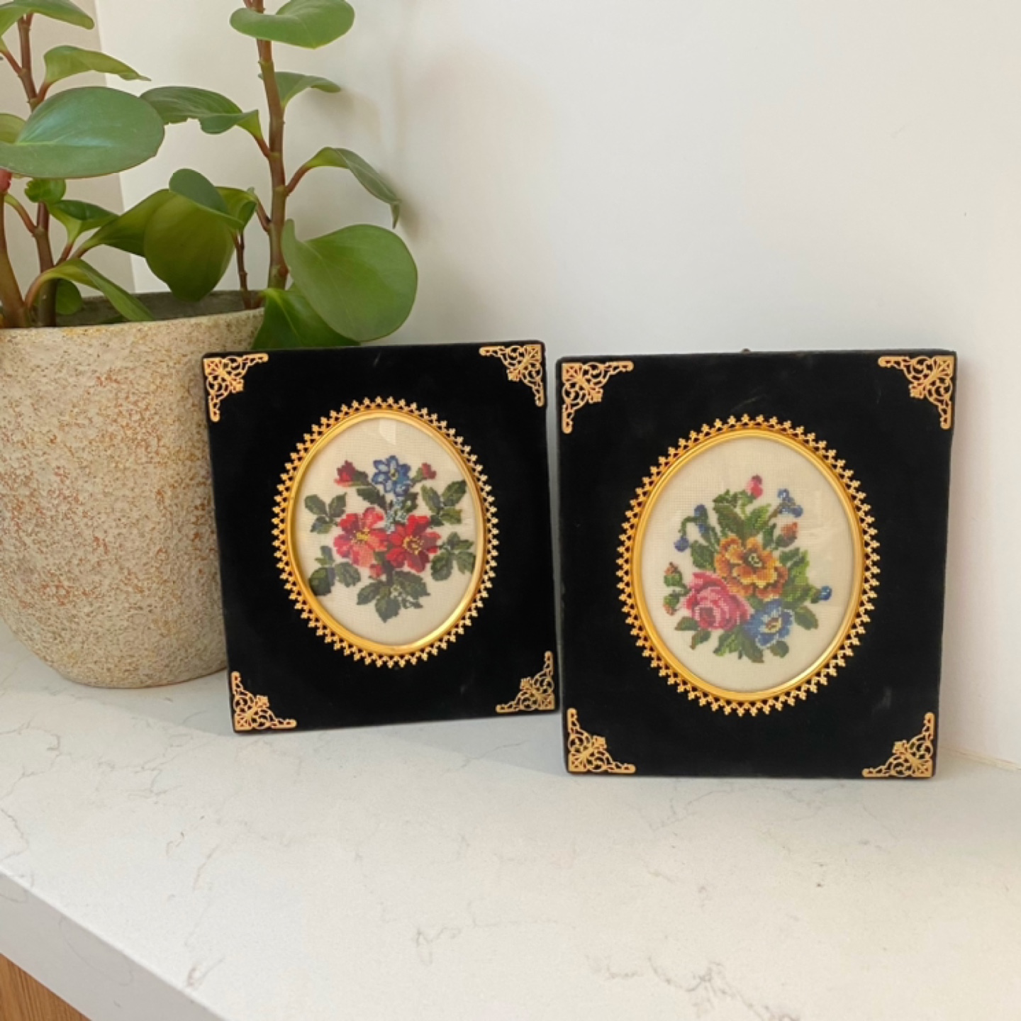 Set of 2 Vintage Framed Needlepoint Art