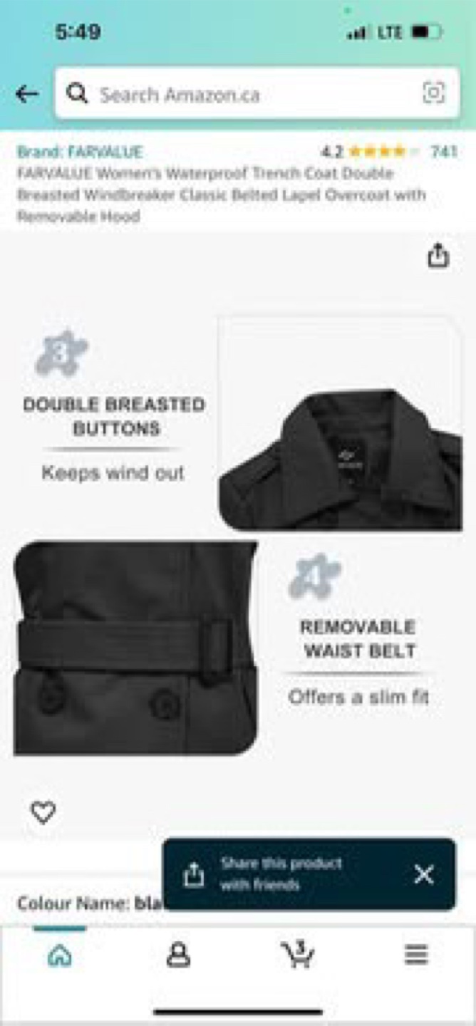 FARYVALUE Women's Waterproof Trench Coat - Black - photo 3