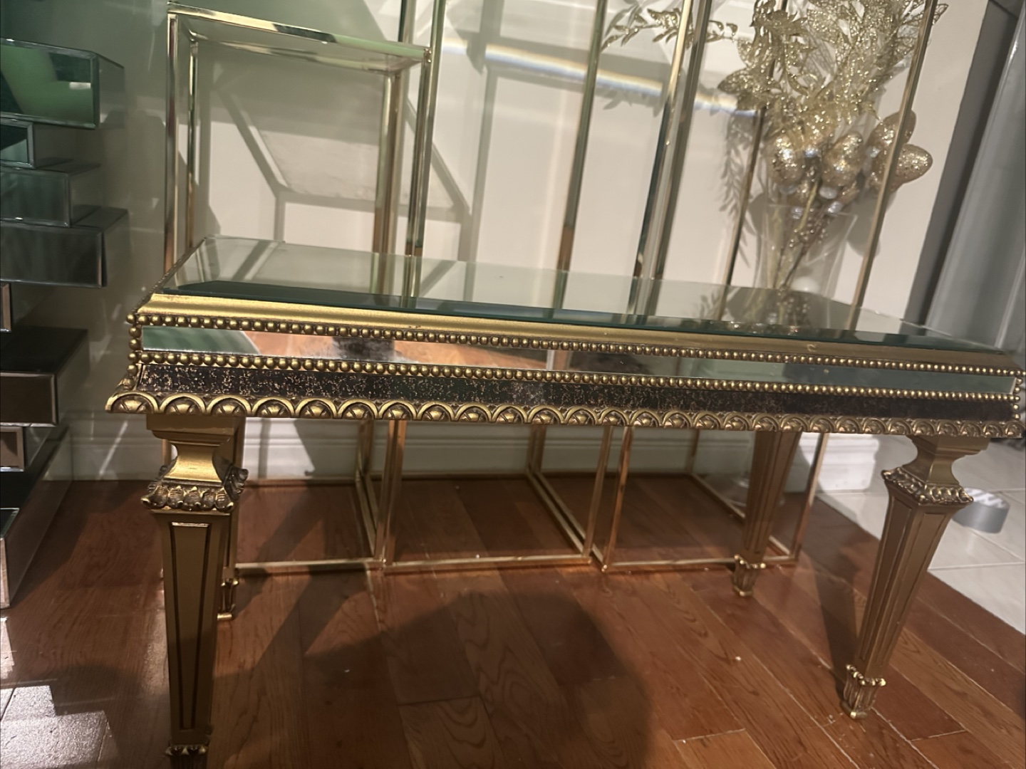 Gold Accent Table with Glass Top - photo 2