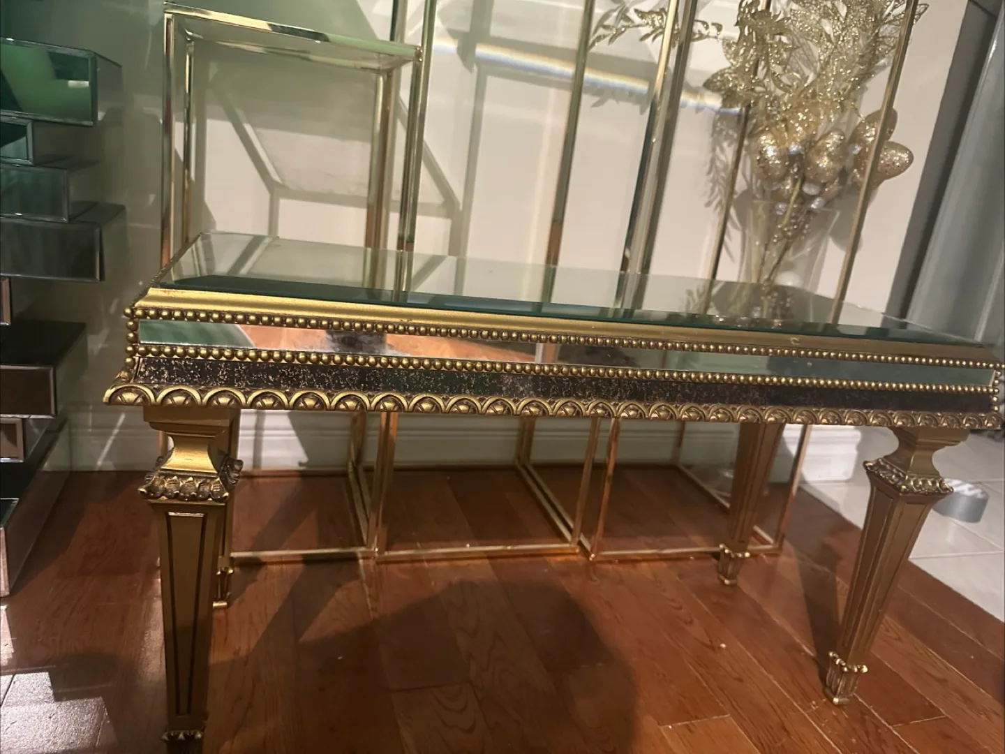 Gold Accent Table with Glass Top image indicator(2)