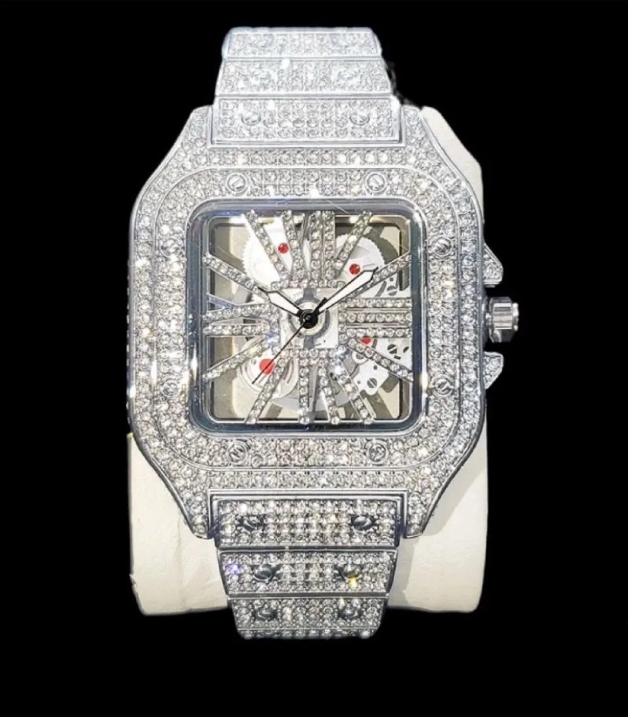 Skeleton Red Dial Iced Out Lab Diamond Designer Watch thumbnail