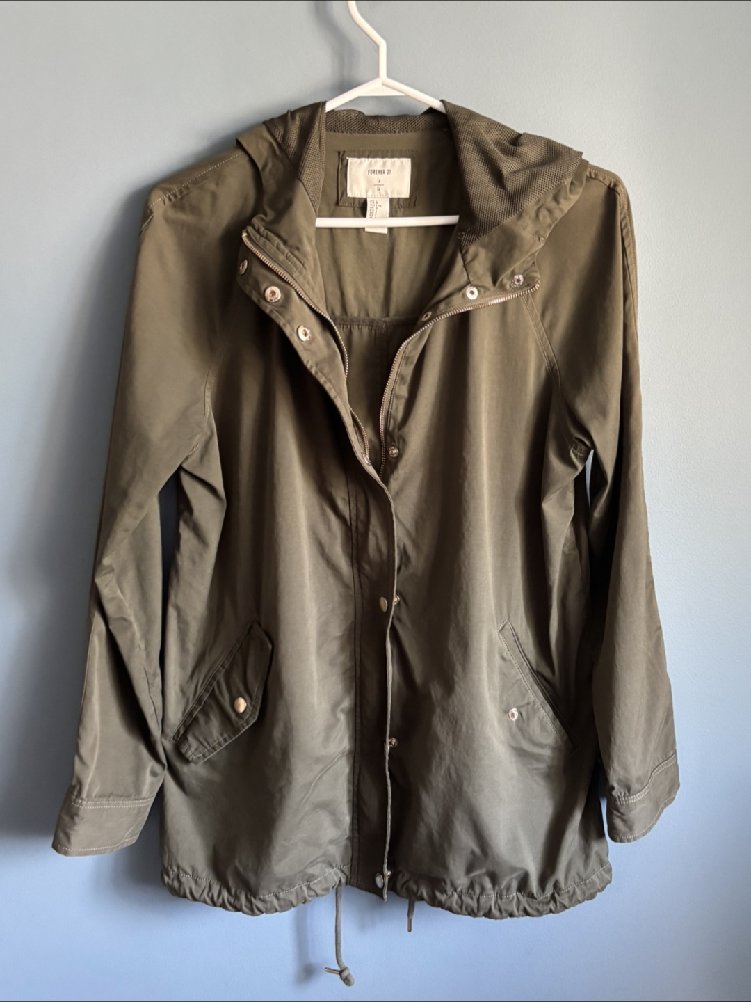 Forever 21 Olive Green Hooded Jacket - Size L