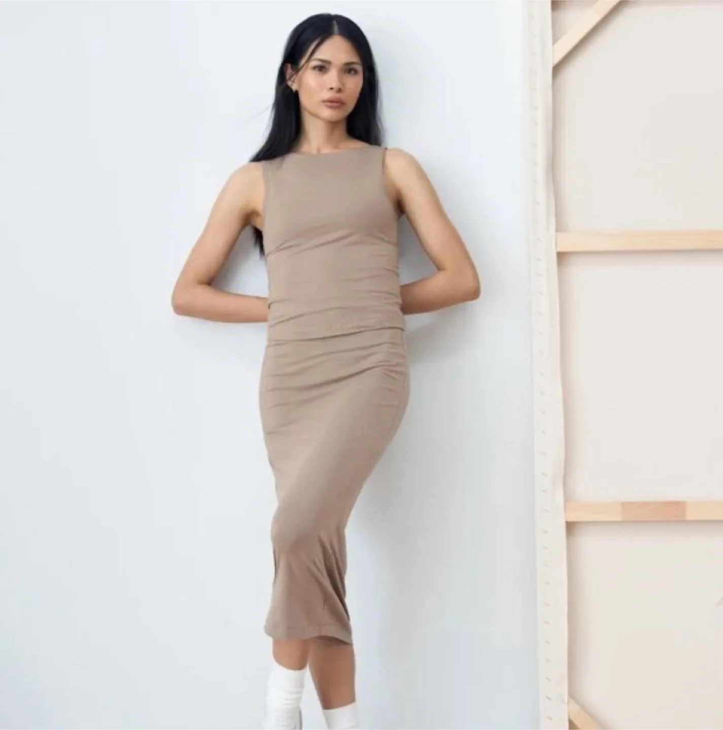 Frank & Oak Beige Midi Skirt image indicator(2)