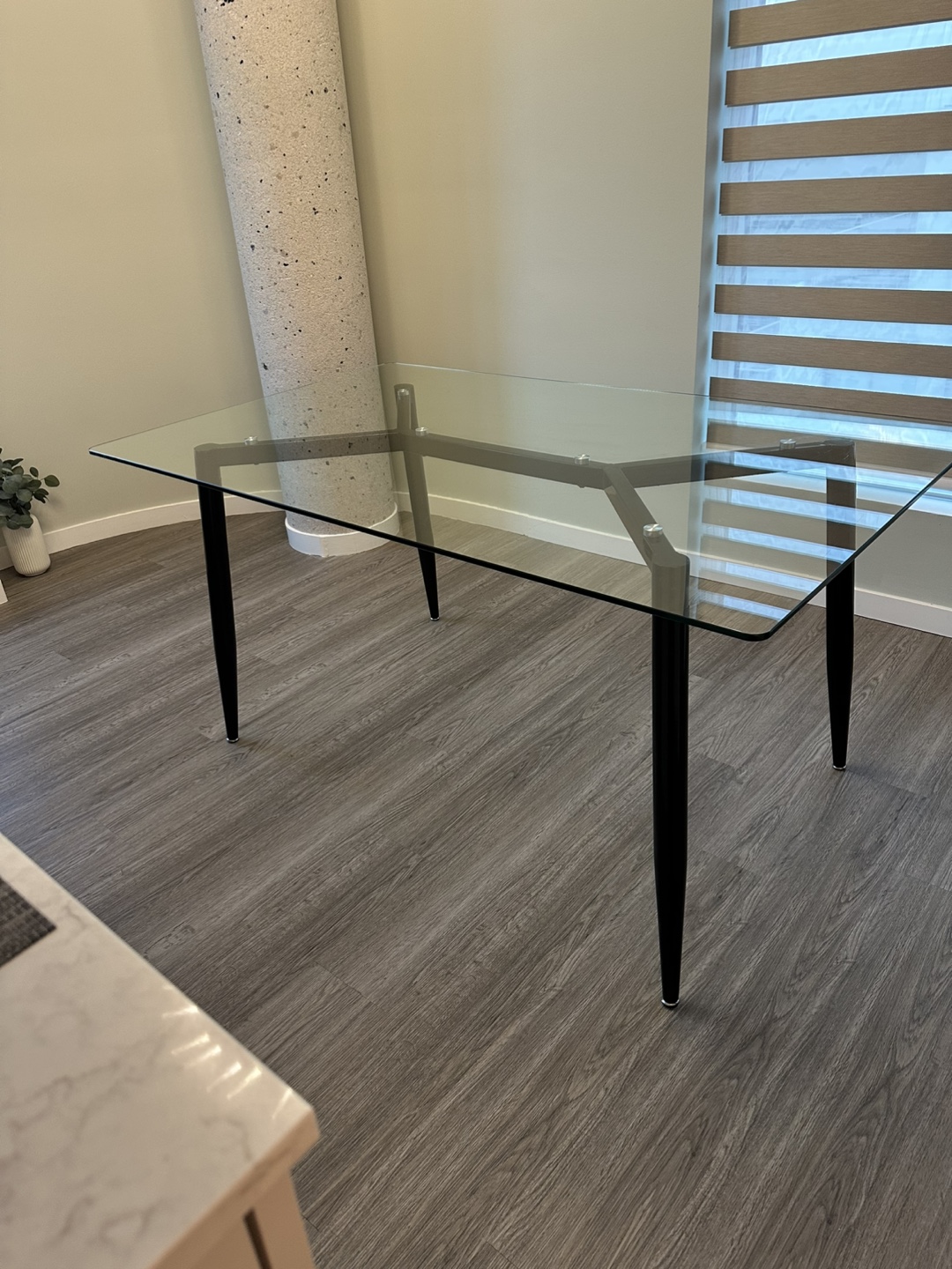 Glass Top Dining Table - Black Legs