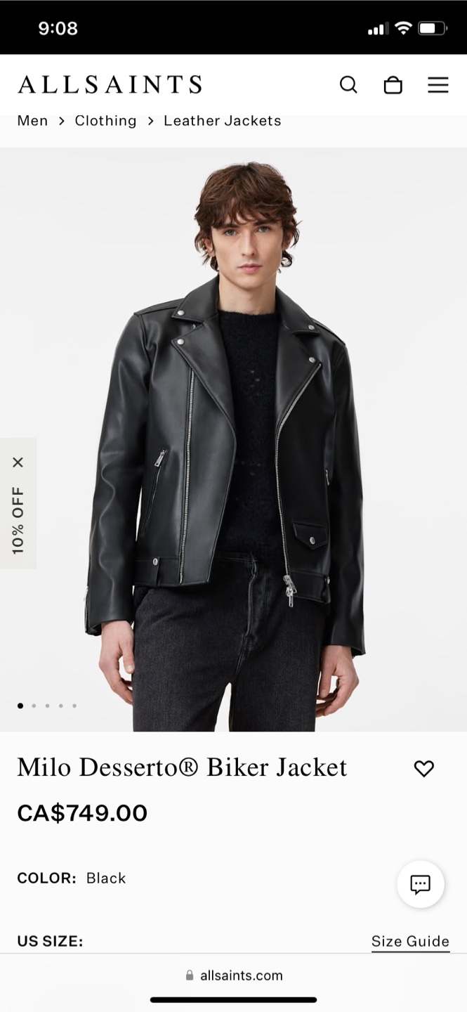 AllSaints Leather Jacket - Size Medium