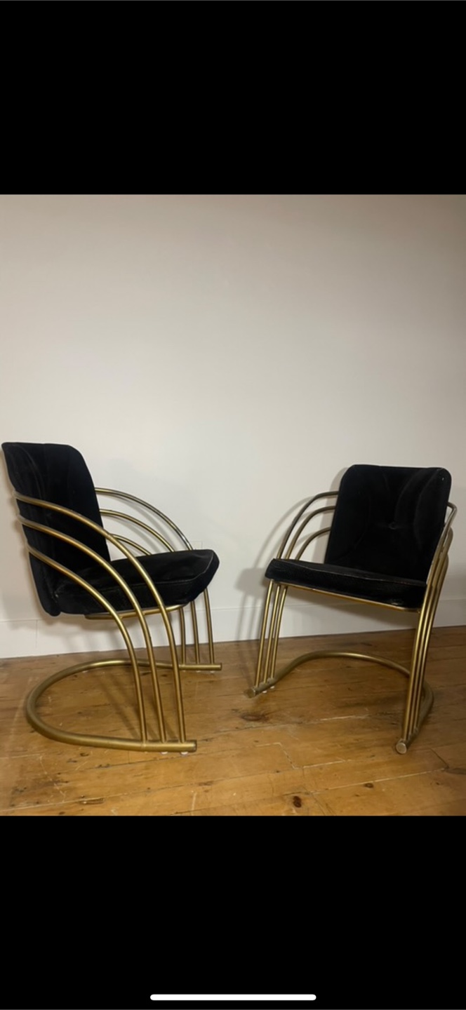 Black Velvet & Gold Accent Chairs (Set of 2)