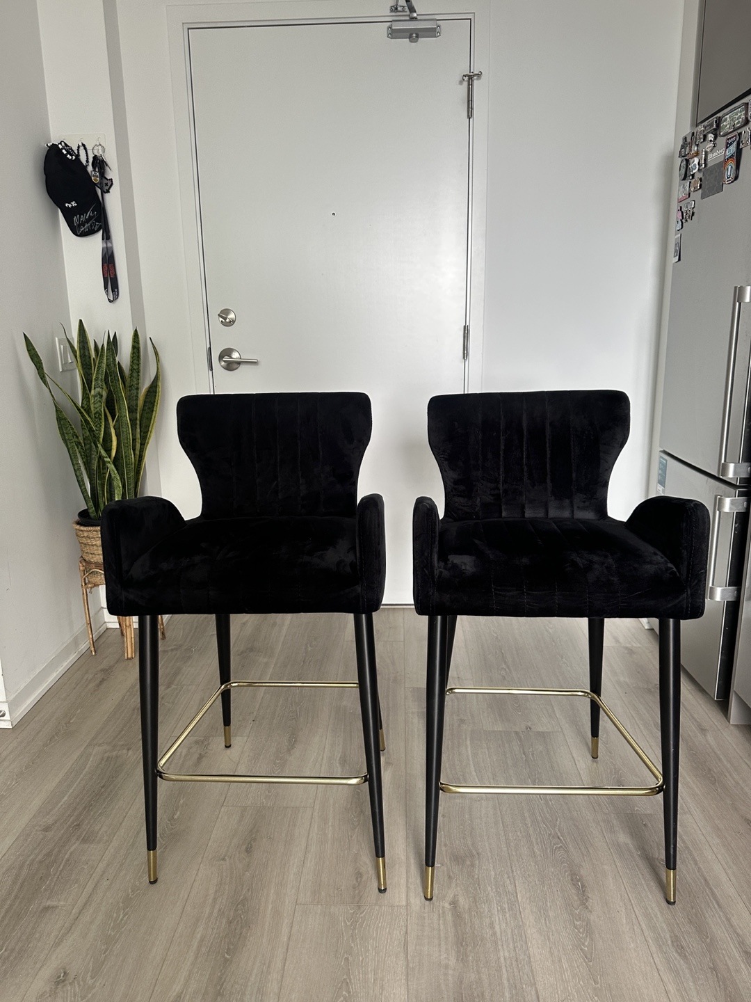 4 Black Velvet Bar Stools, Priced Each. - photo 2