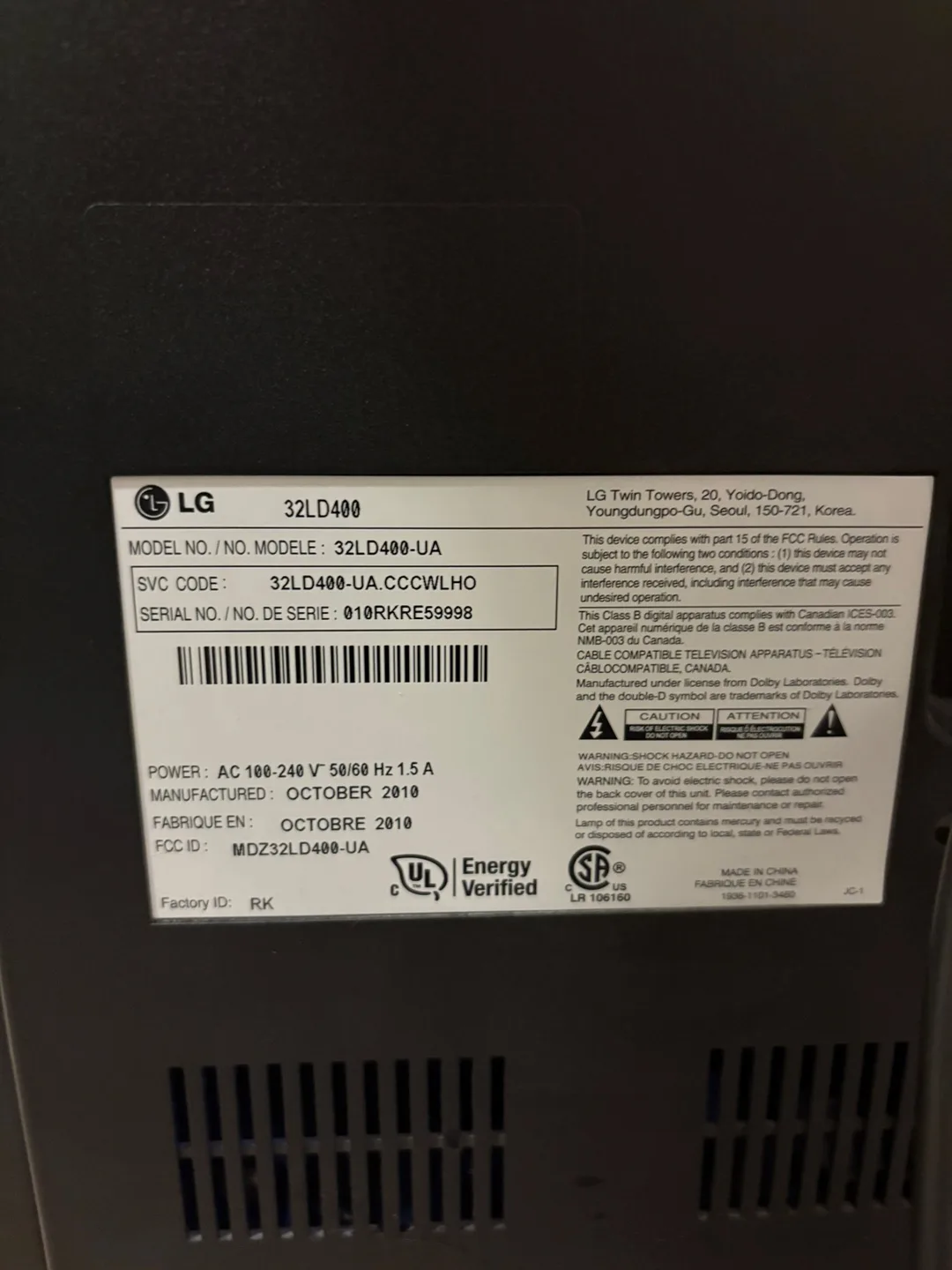 LG 32LD400 32" LCD TV thumbnail