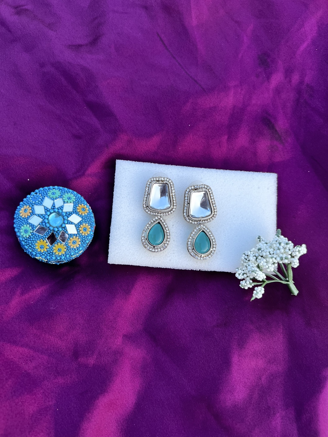 Drop Earrings - Silver & Teal