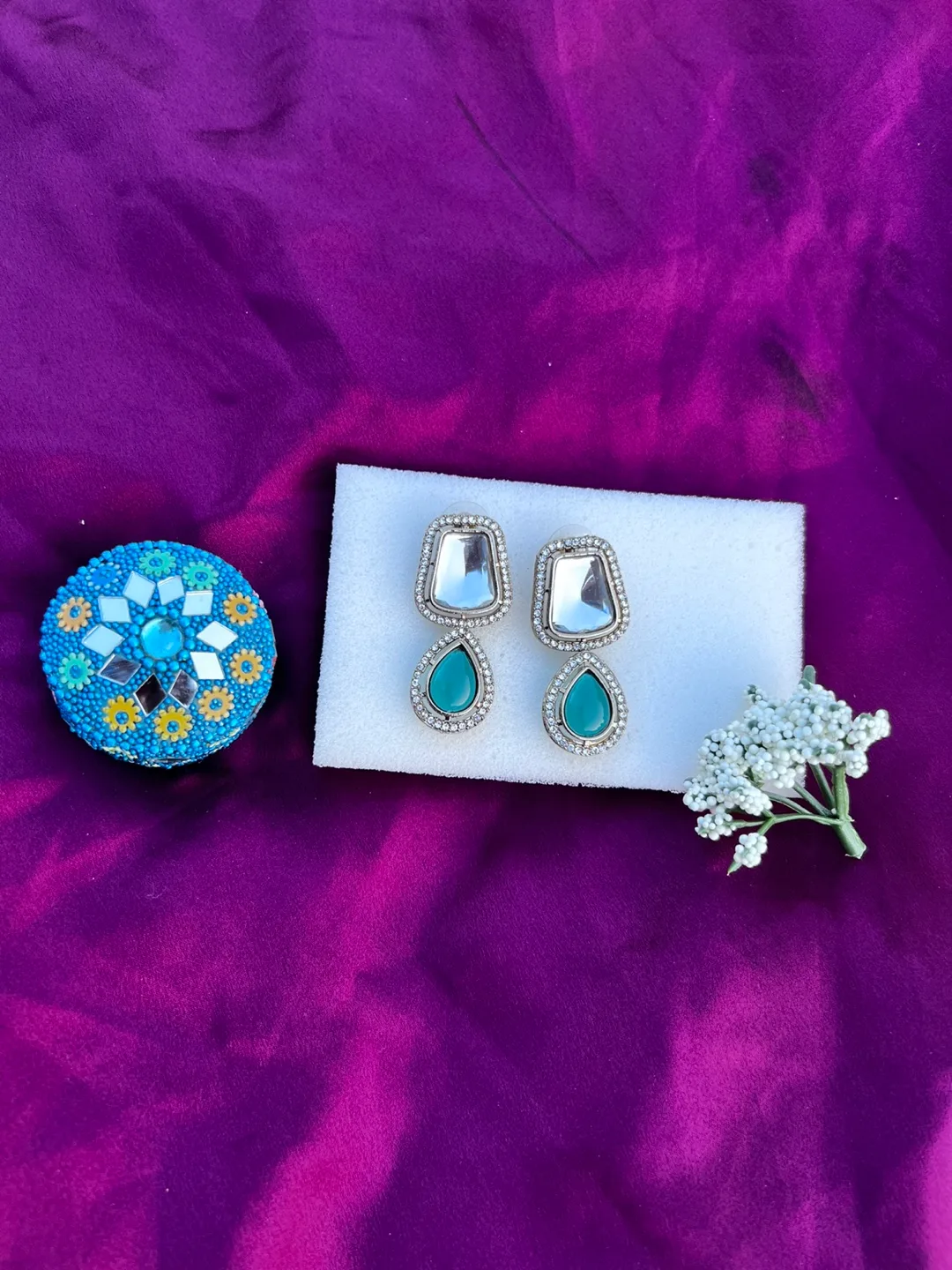 Drop Earrings - Silver & Teal thumbnail