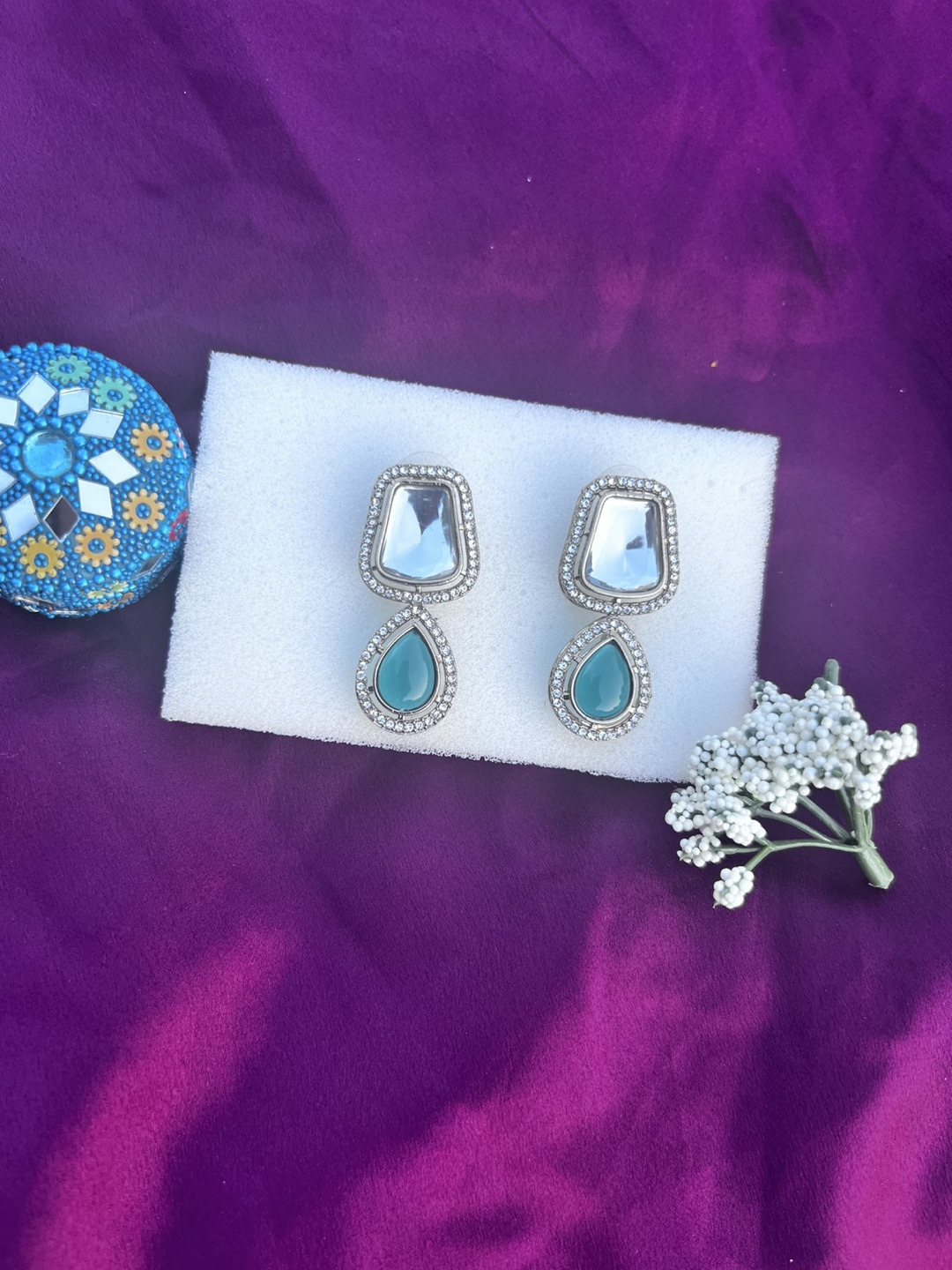 Drop Earrings - Silver & Teal - photo 4