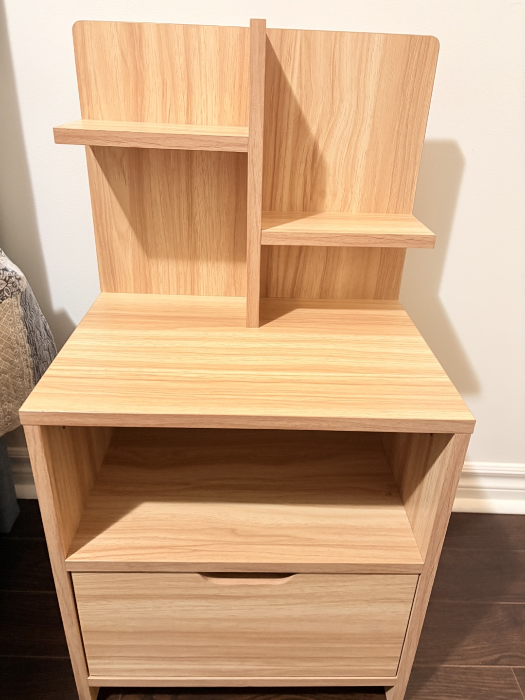 Never used Wooden Nightstand with Shelves & Drawer