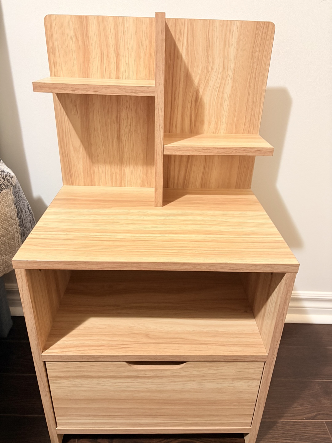 Never used Wooden Nightstand with Shelves & Drawer - photo 2