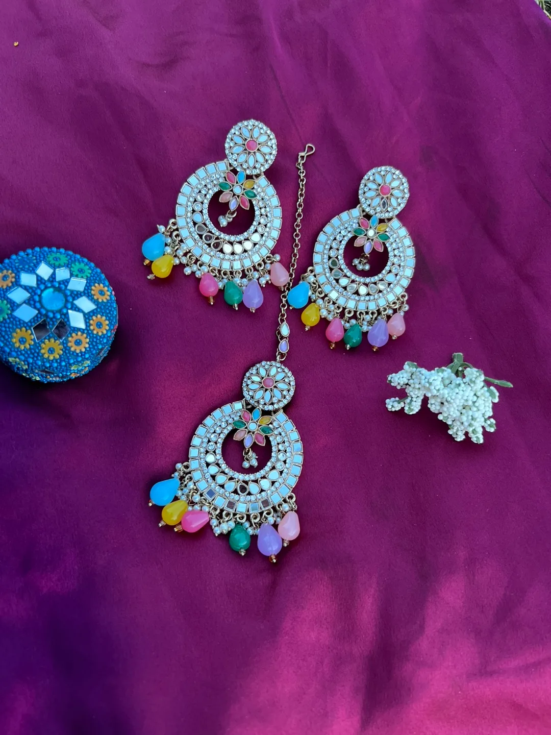 Earring and Tikka Set - Silver Tone thumbnail