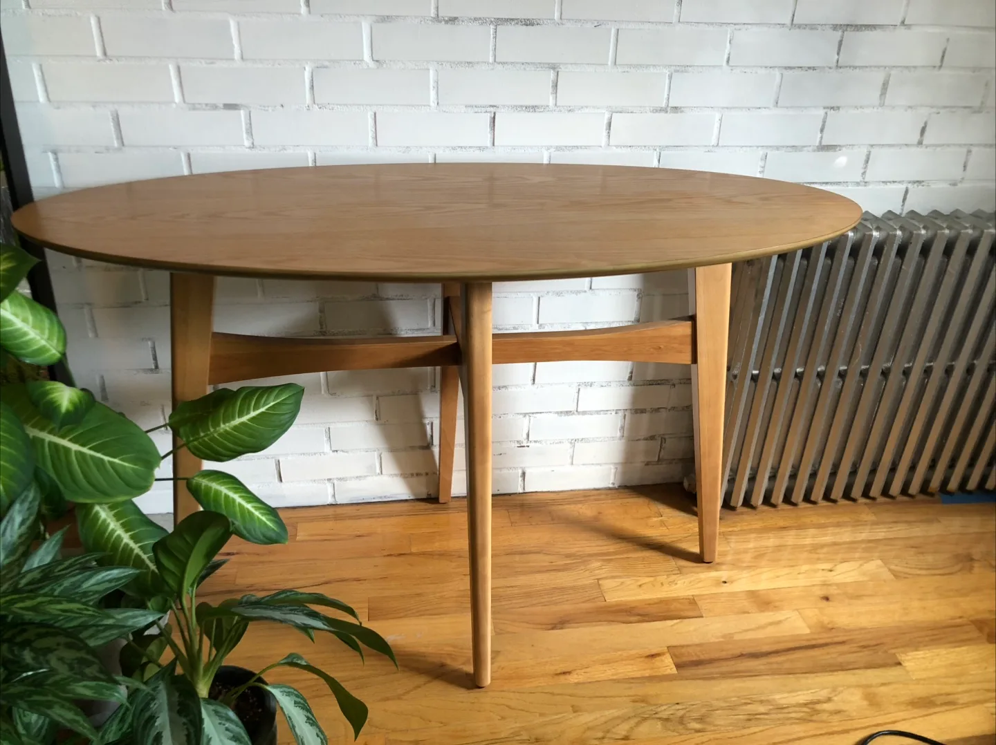 Oak Finish Mid Century Modern Console Table thumbnail
