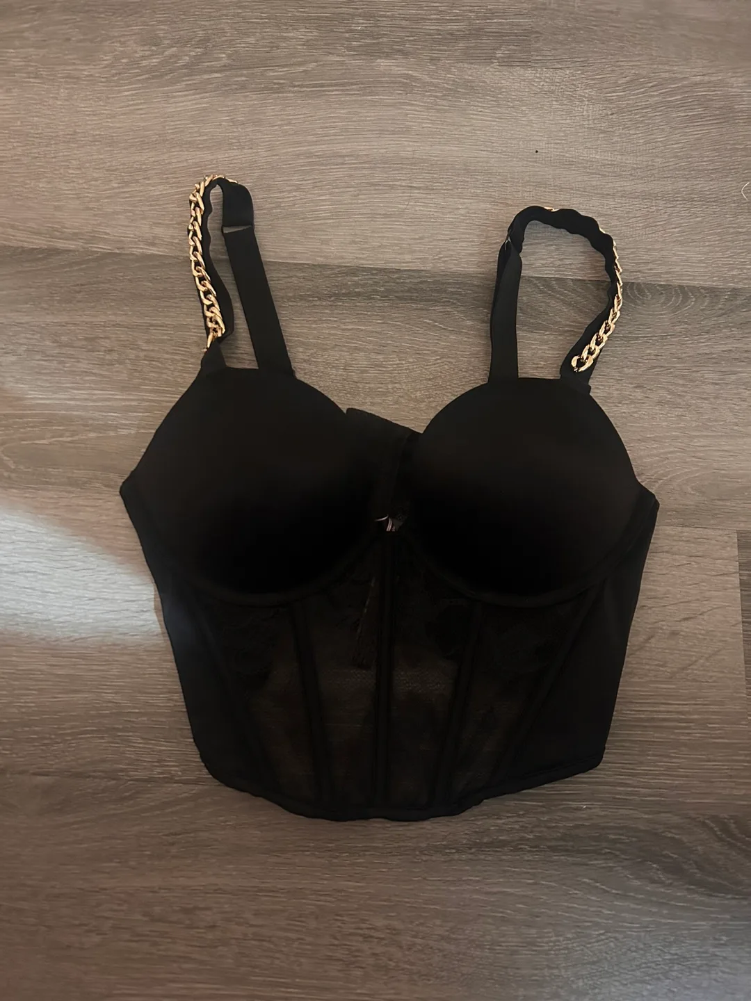Black Corset Top with Chain Straps thumbnail