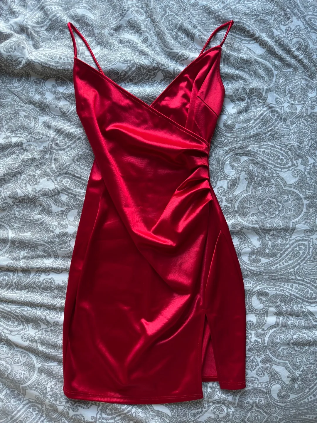 Blue Blush Red Satin Ruched Dress - Size M thumbnail