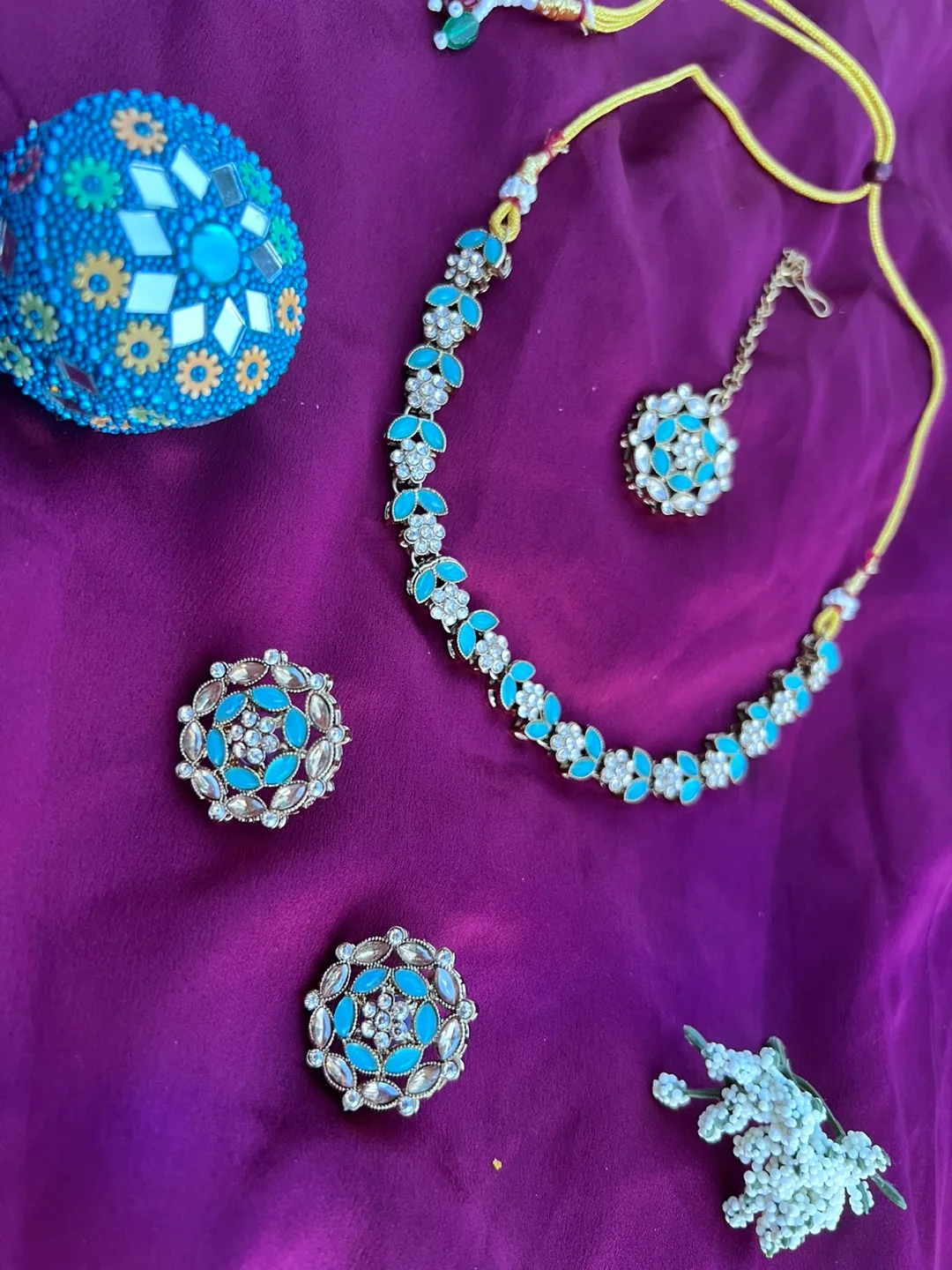 Necklace, Earrings, Maang Tikka Set - Turquoise thumbnail