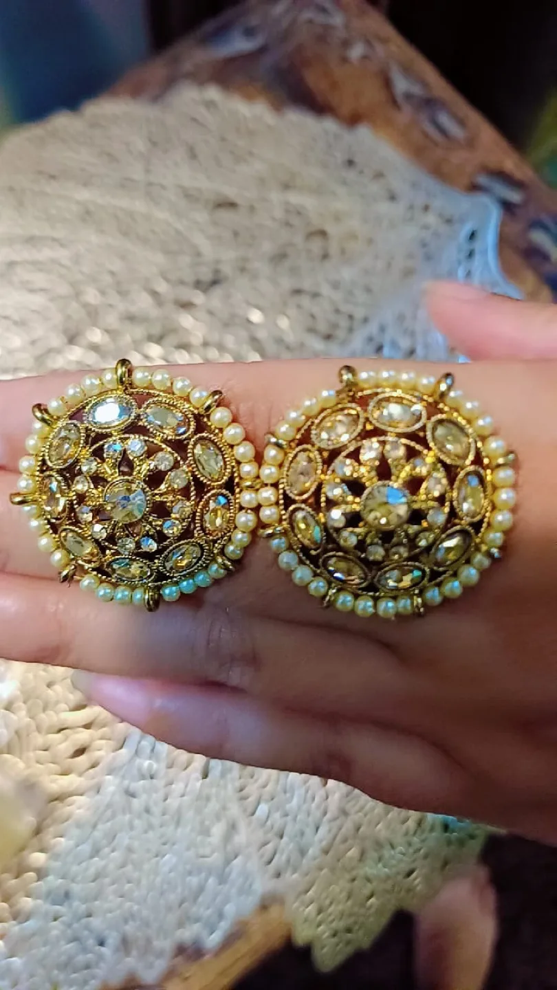 Stud Earrings - Gold with Rhinestones thumbnail