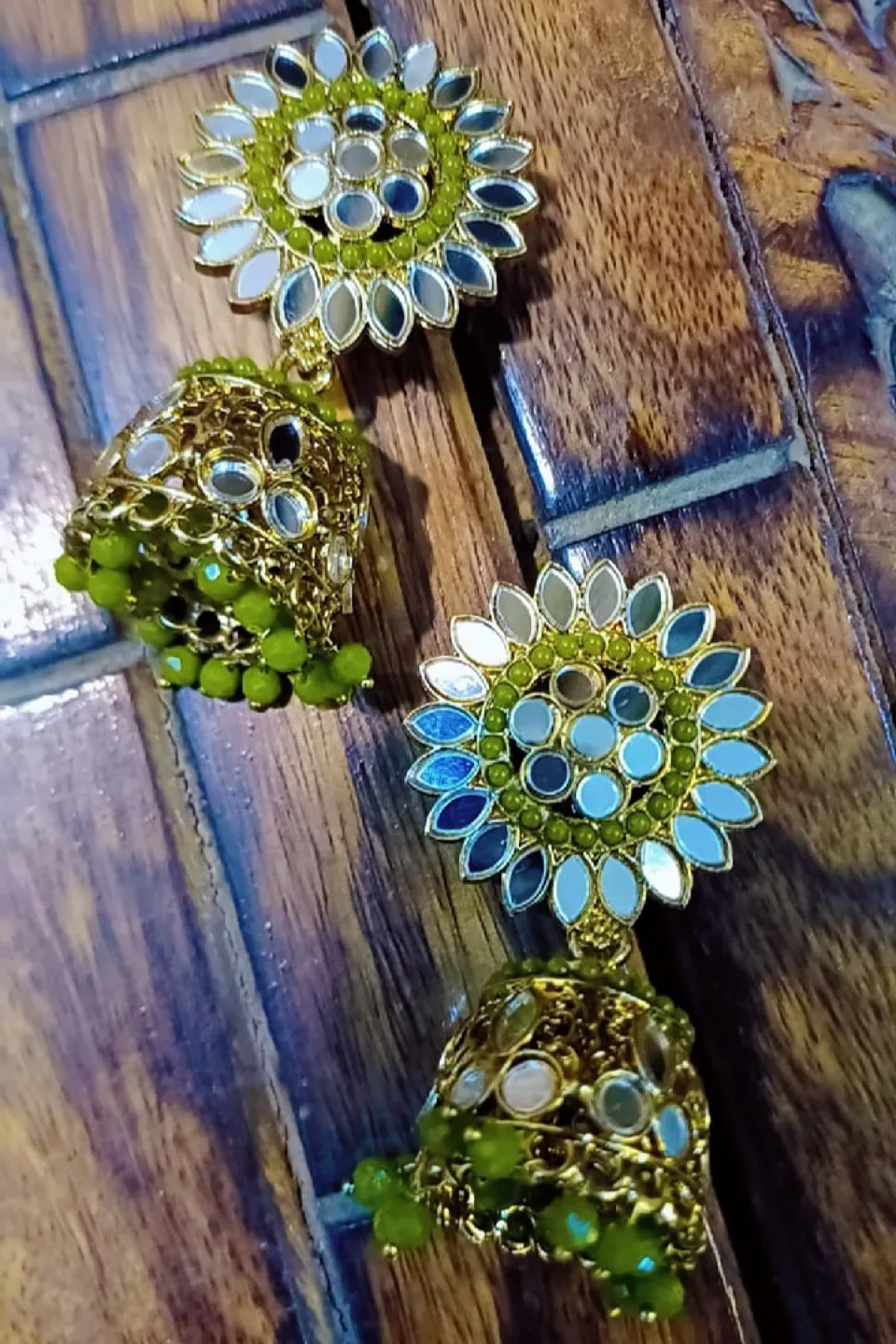 Green & Gold Jhumka Earrings thumbnail