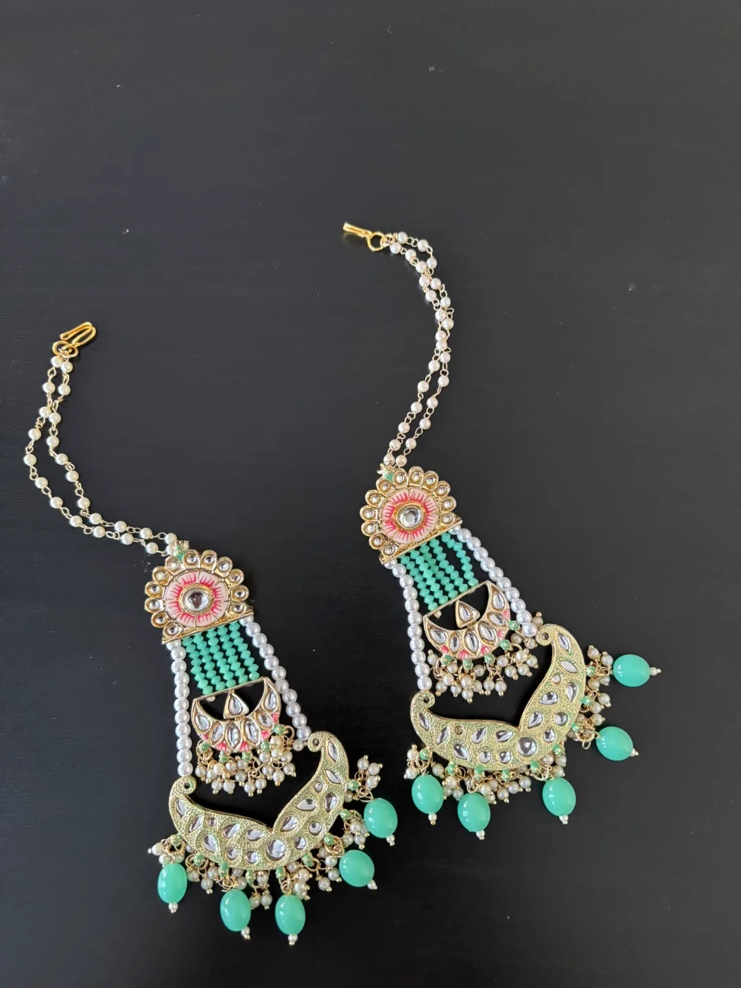 Earrings, Mint Green & Gold thumbnail