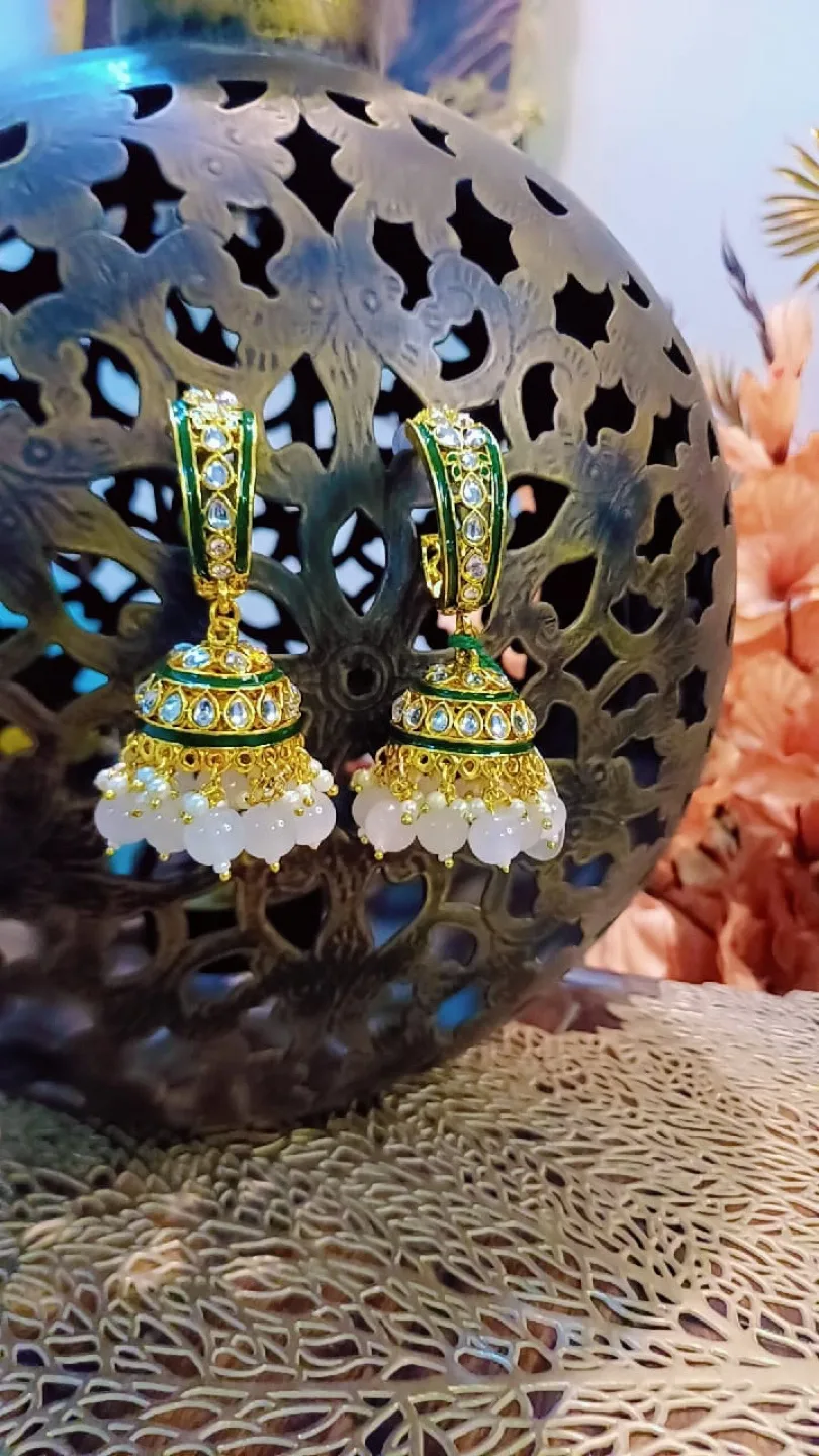 Green & Gold Jhumka Earrings thumbnail
