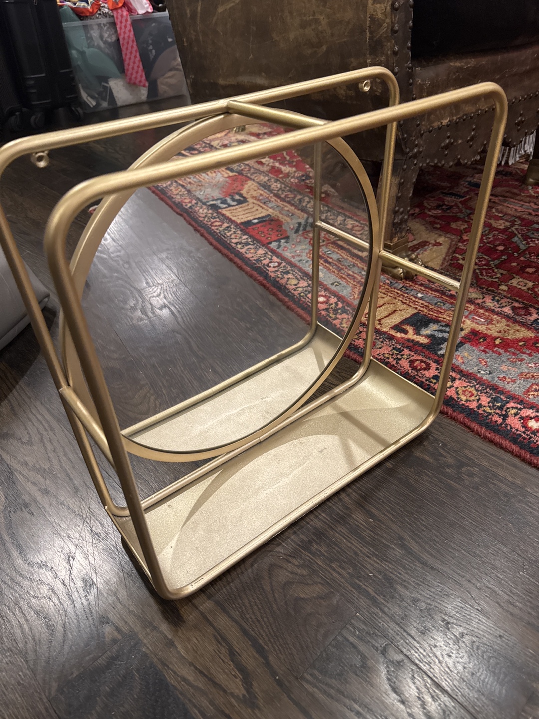 Golden square mirror with shelf - photo 3