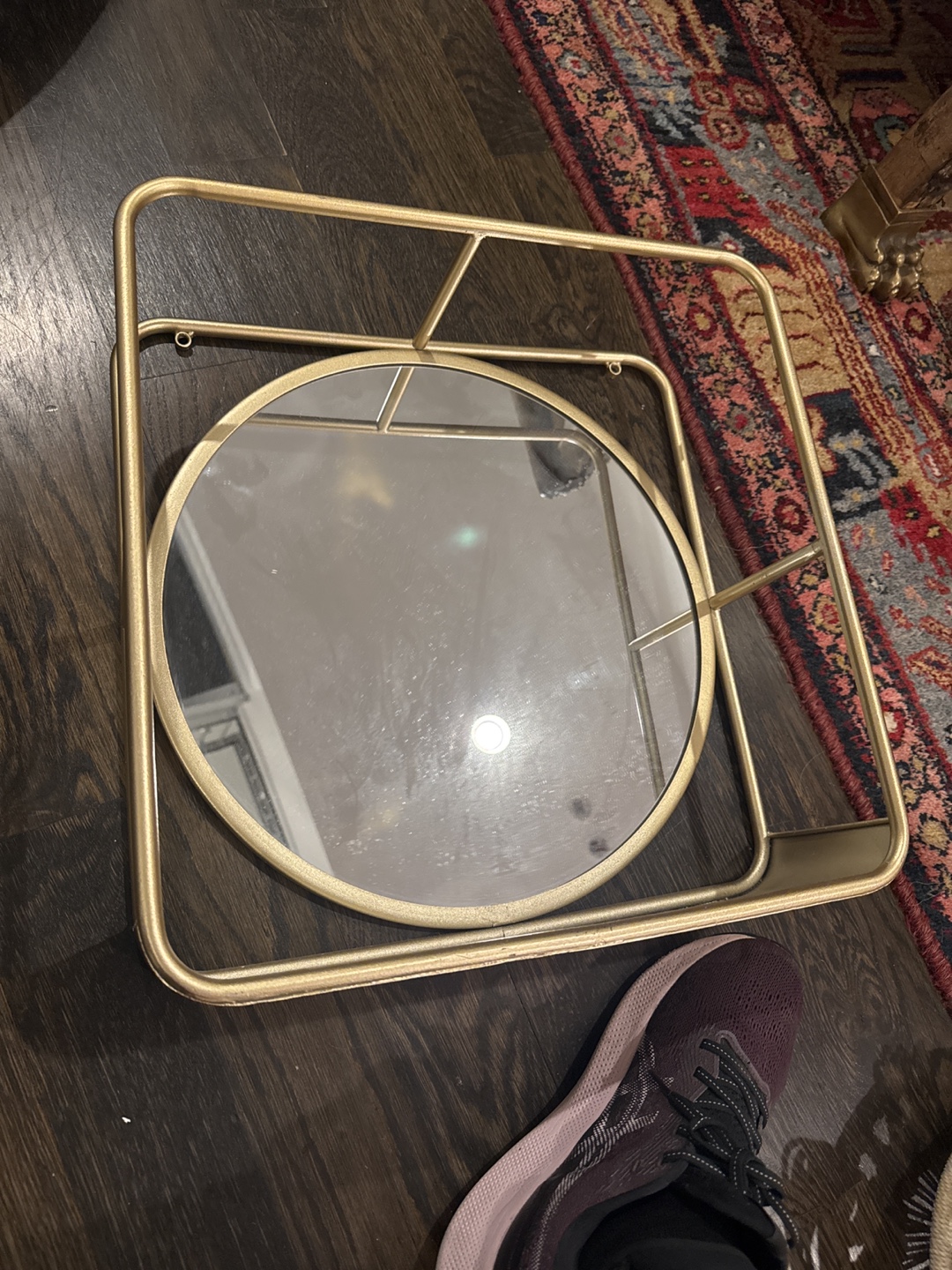 Golden square mirror with shelf