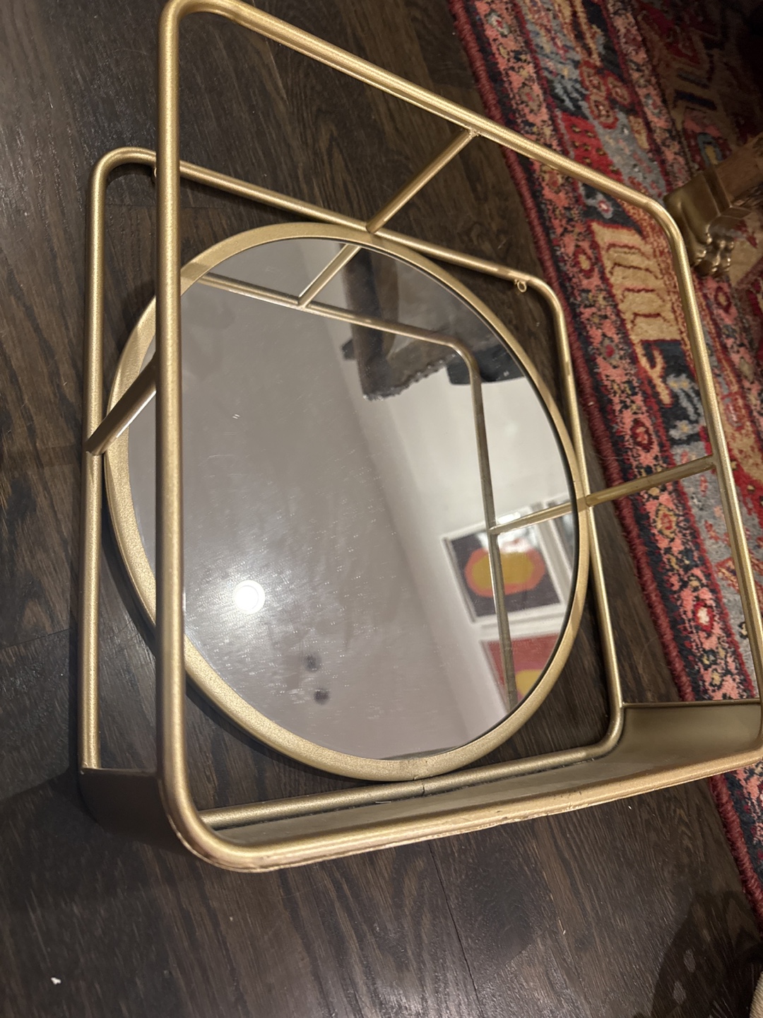 Golden square mirror with shelf - photo 2