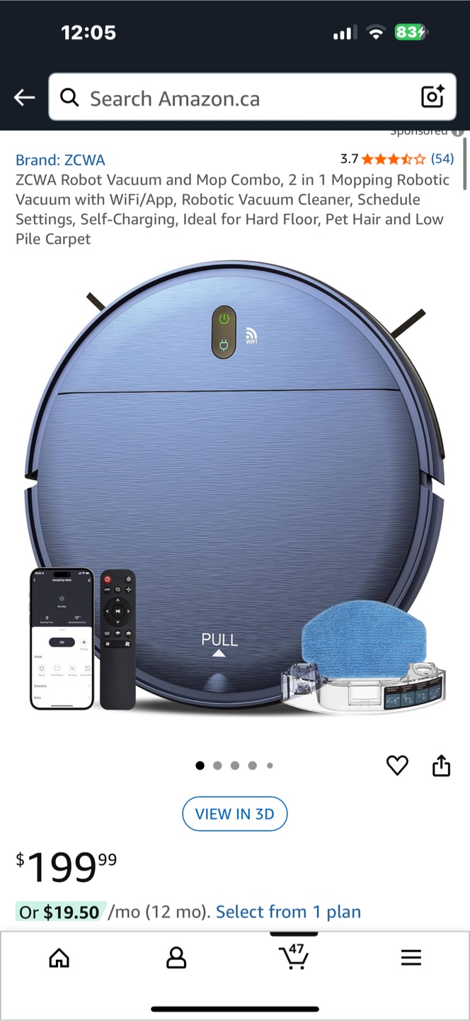 ZCWA Robot Vacuum and Mop Combo