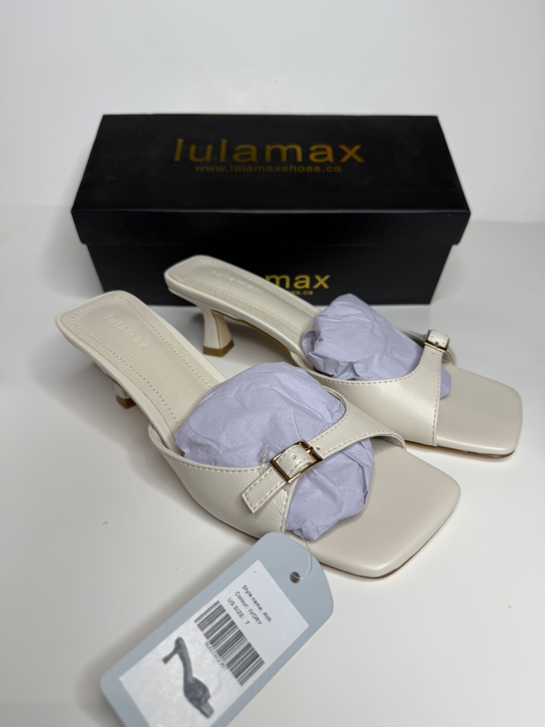 New Lulamax Ava Ivory Heels - Size 7