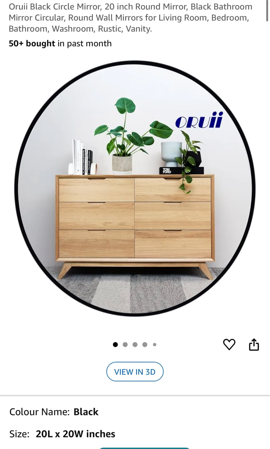 ORUII Black Circle Mirror 20 inch thumbnail