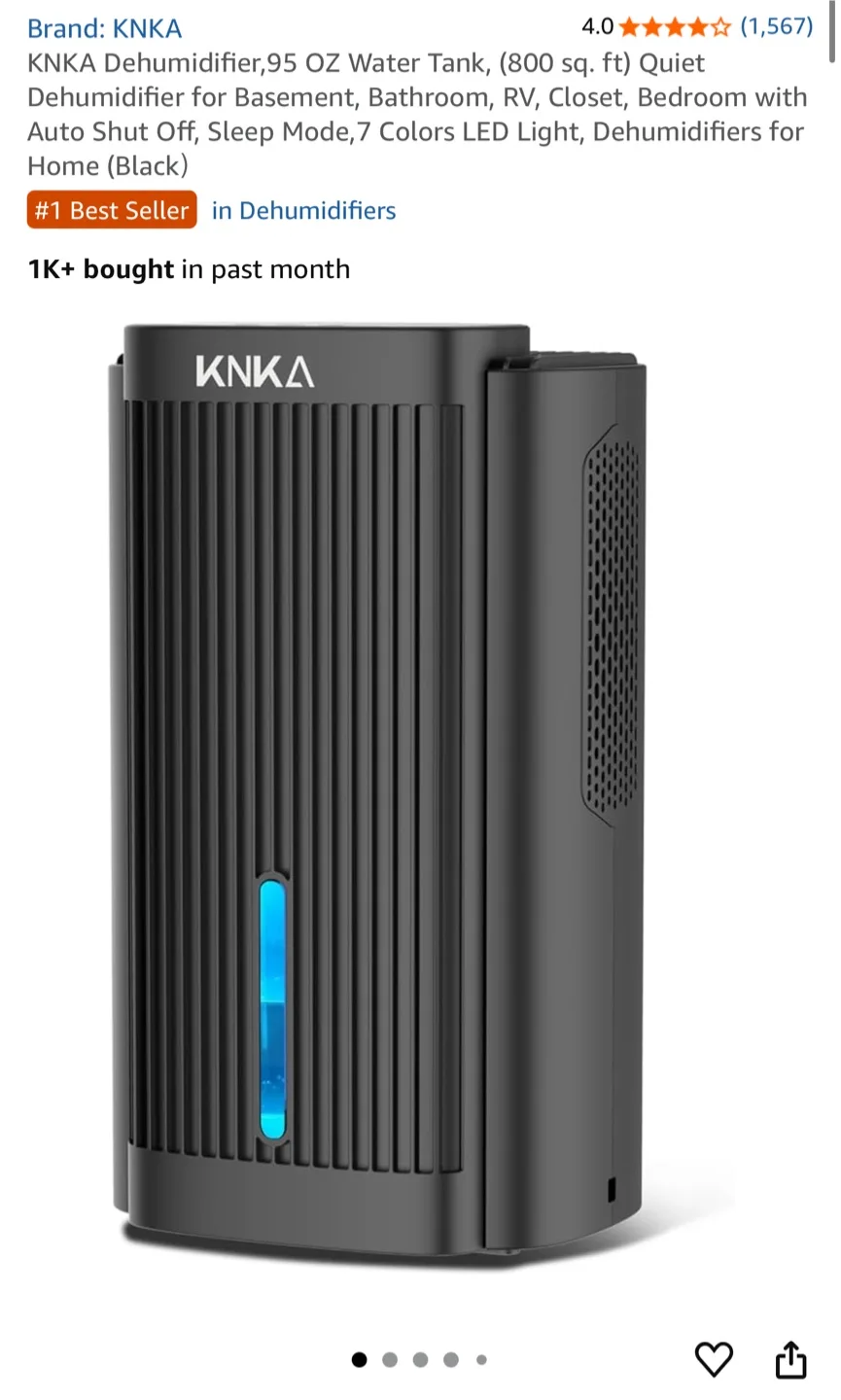 KNKA Dehumidifier - 95 OZ Water Tank thumbnail