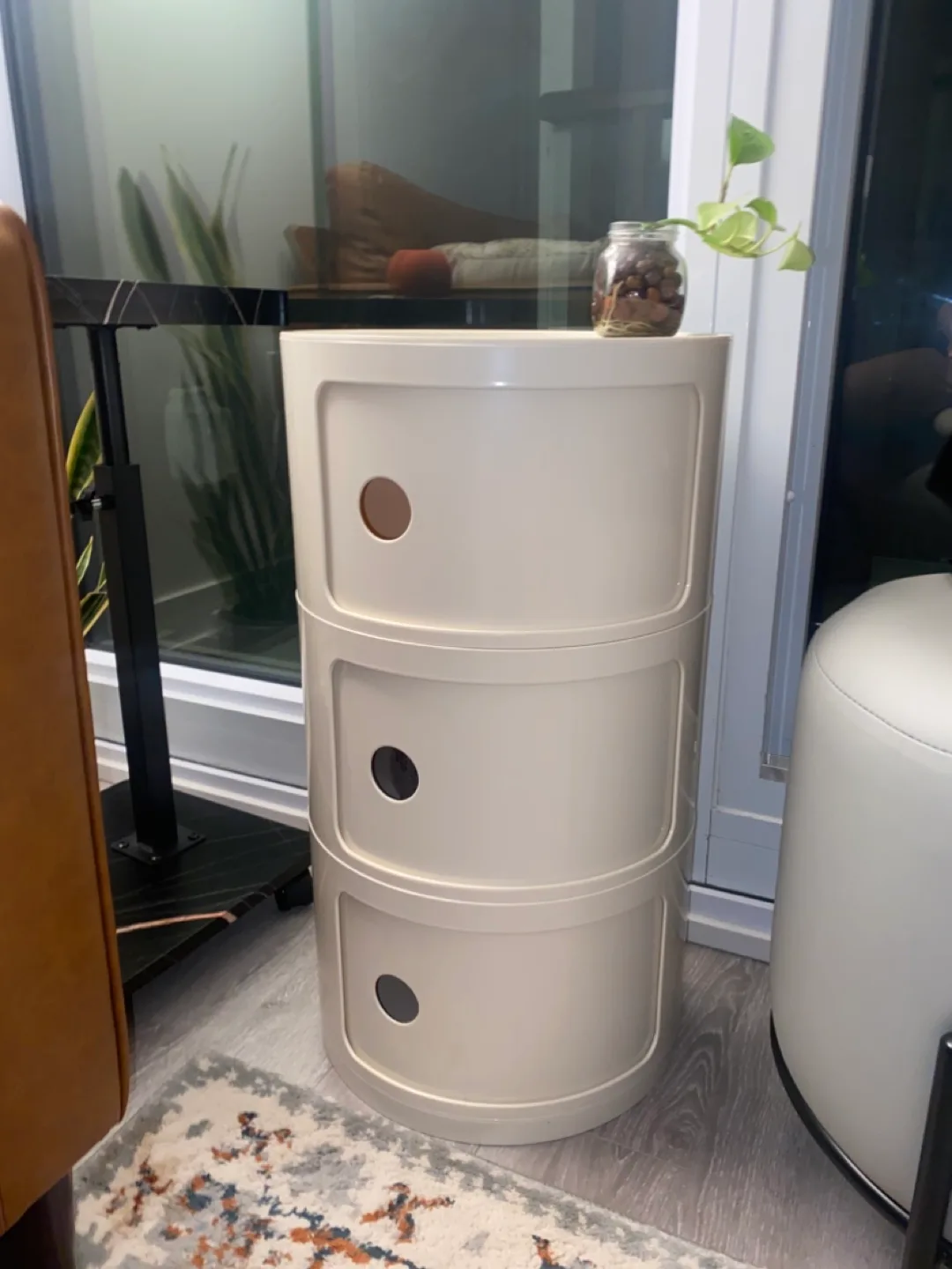 3-Layer Off-White Round End table with storage thumbnail